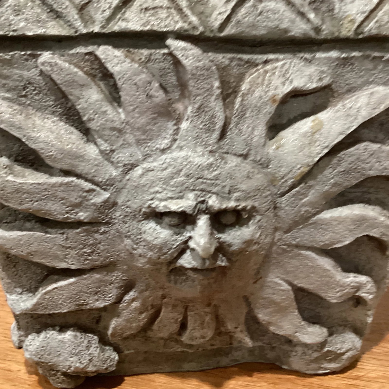 Antique Neoclassical Stone Garden Planter With Sun Face on All Four Sides - 8