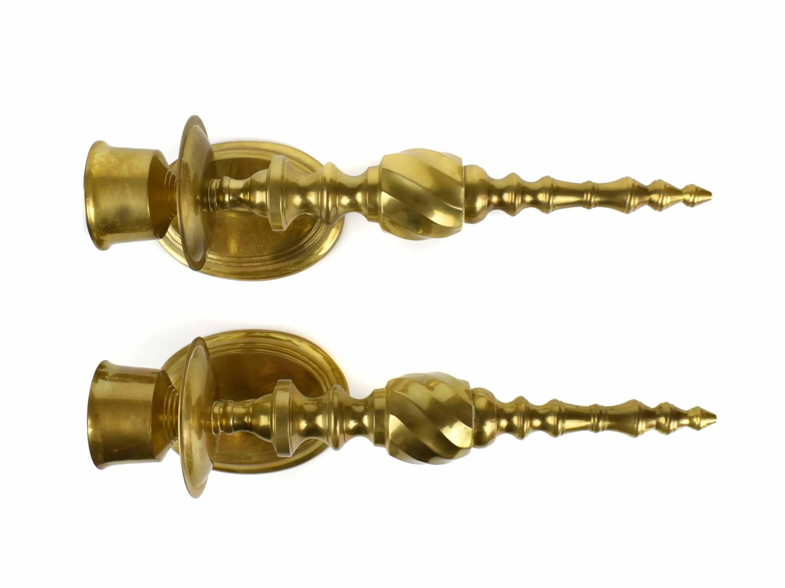 Mid 20th Century Solid Gold Brass Wall Sconces Candle Holders With Glass Hurricane Shade - a Pair - 2