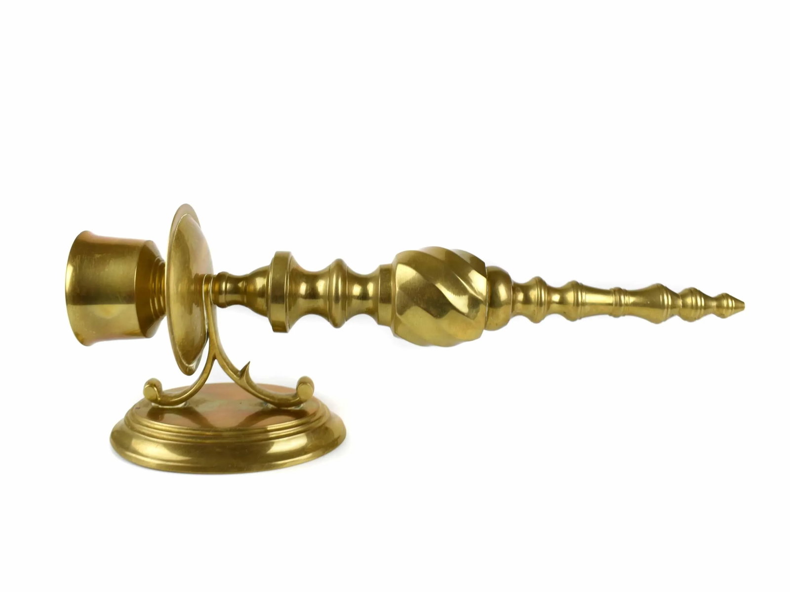 Mid 20th Century Solid Gold Brass Wall Sconces Candle Holders With Glass Hurricane Shade - a Pair - 5