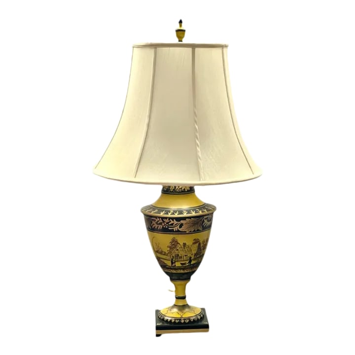 Mid 20th Century Hand Painted Tole Lamp With Shade (1 of 12)