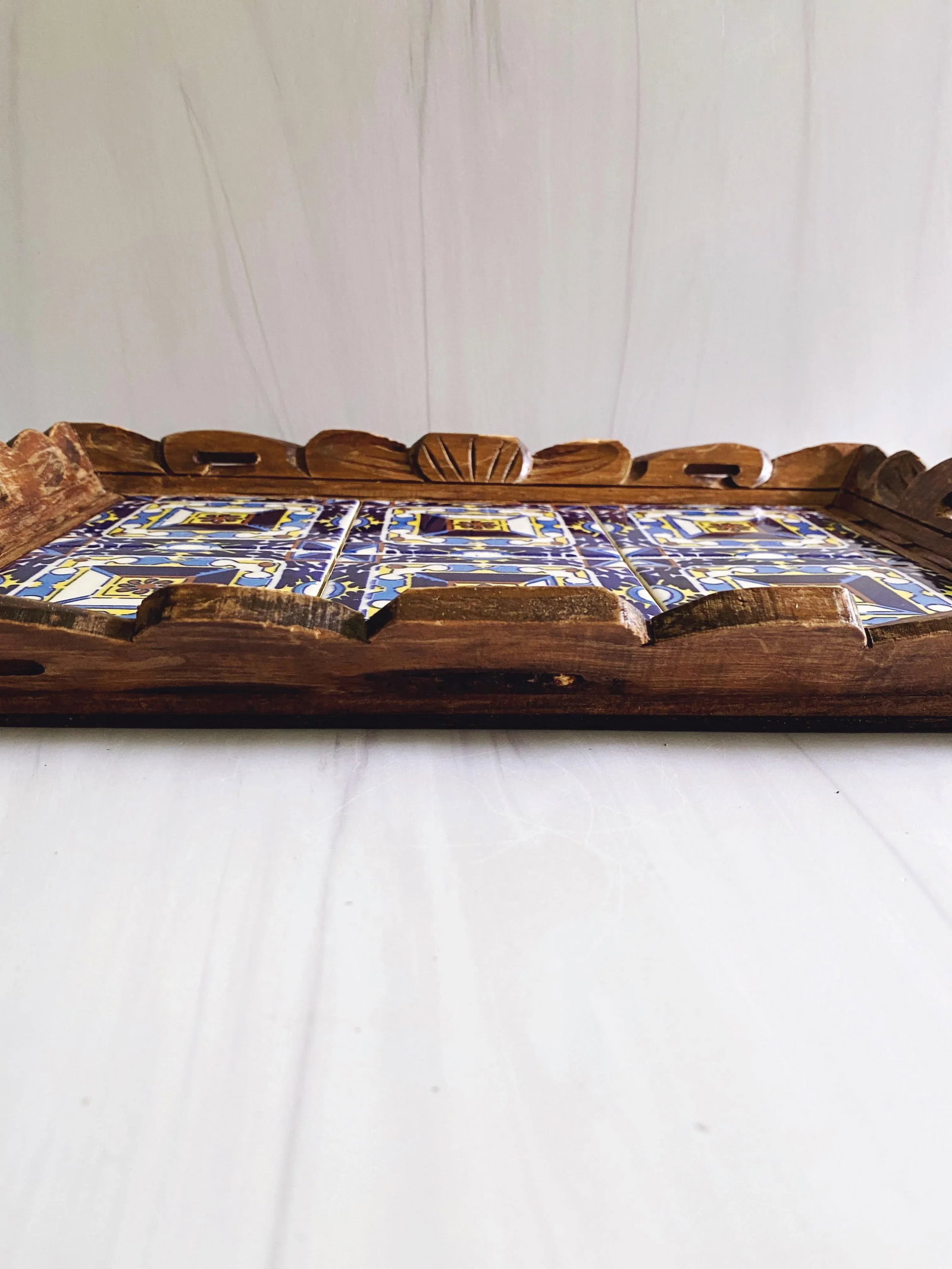 Vintage Mexican Wood and Tile Tray - 5