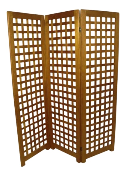 Mid-Century Modern Danish Teak Weave-Style Screen: Vintage teak basket-weave screen. Danish-modern design perfect for living room or bedroom use. Condition Good. Nicks and scratches, minor wear common to this vintage. Wear Wear consistent with age