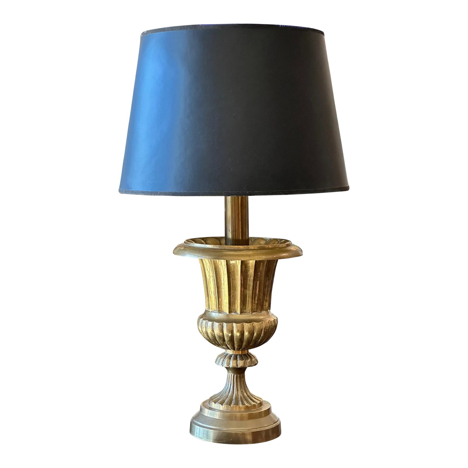 Vintage Mid 20th Century Brass Urn Lamp: Great looking urn lamp. Nice finish.Made in the Mid 20th Century. Condition: Alterations: Original Design Modified Imperfections: Some Imperfections Condition Notes: wear appropriate with age Material