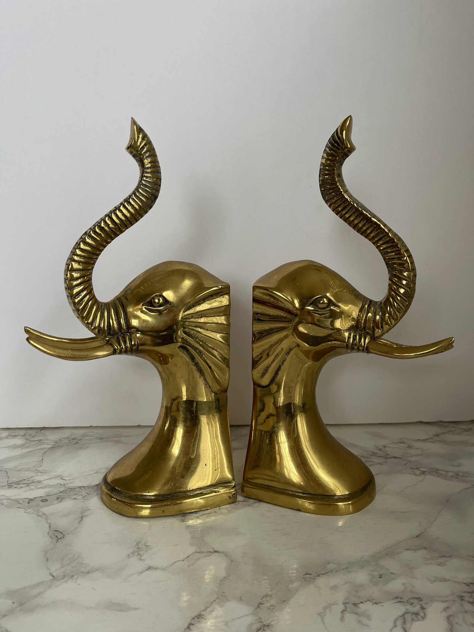 Vintage Brass Elephant Bookends - a Pair - 10
