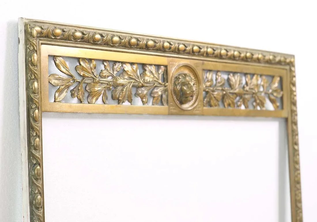 Antique Regency Bronze Fireplace Insert With Lion Head Motif - 3
