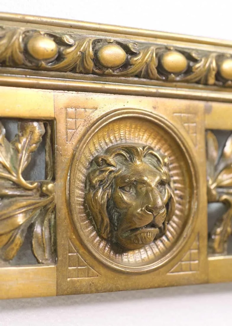 Antique Regency Bronze Fireplace Insert With Lion Head Motif - 4
