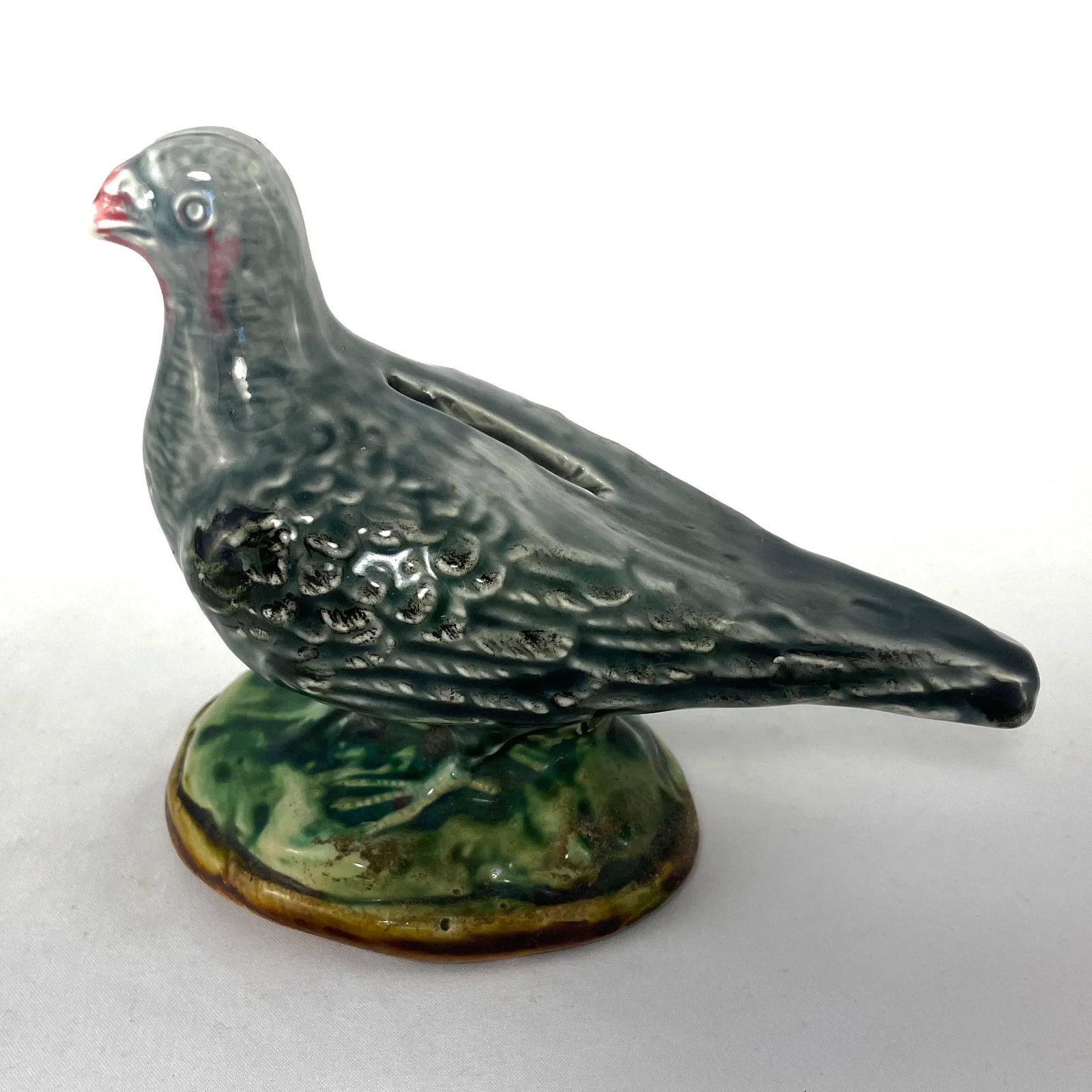 French Antique Majolica Pigeon Money Bank by Onnaing - 2