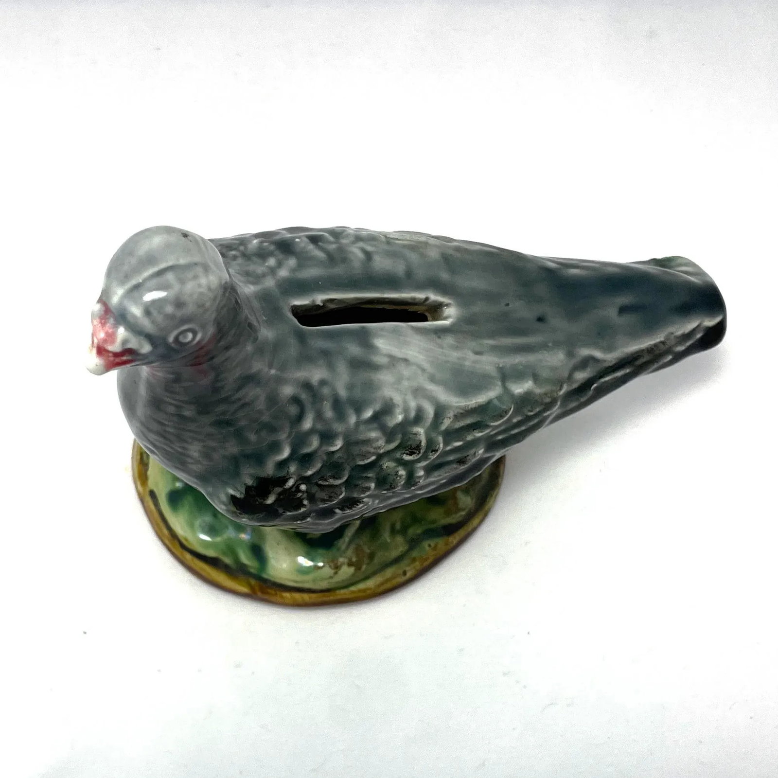 French Antique Majolica Pigeon Money Bank by Onnaing - 6