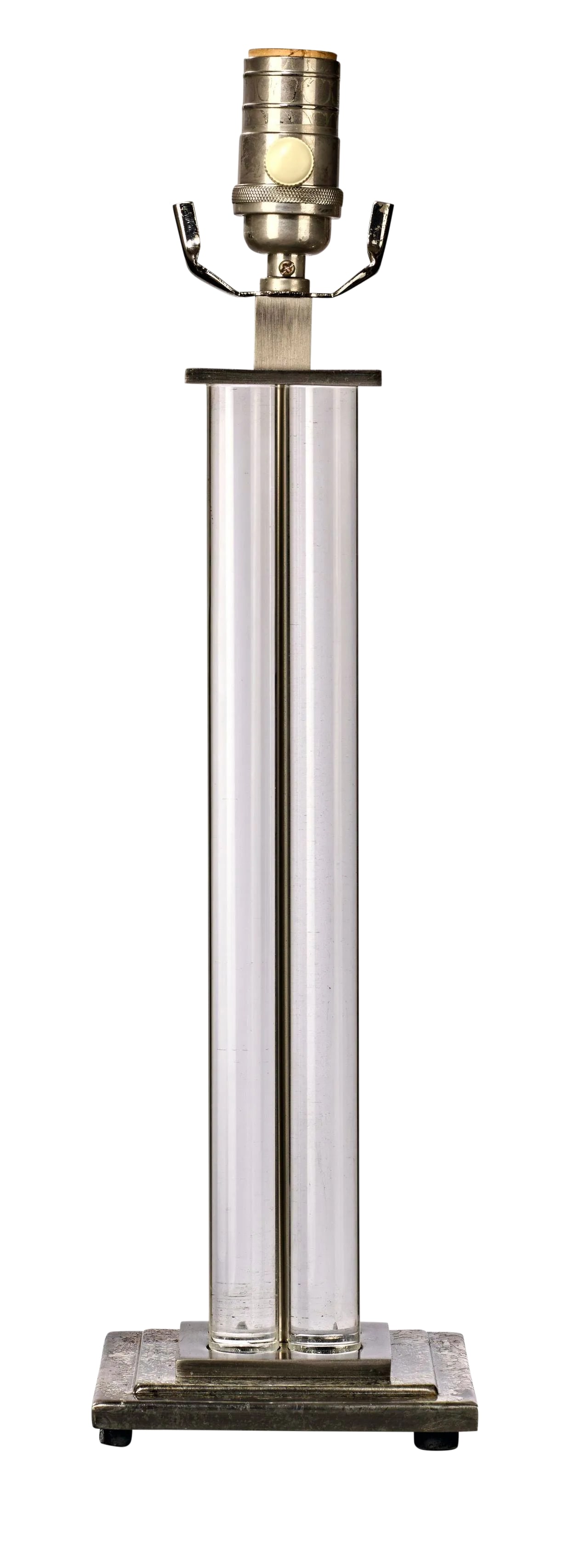 1990s Contemporary Robert Abbey Lucite and Pewter Table Lamp: Contemporary Robert Abbey lucite table lamp. Made in the 1990s. Condition: Alterations: Original Condition Unaltered Imperfections: Some Imperfections Condition Notes: Excellent working condition with