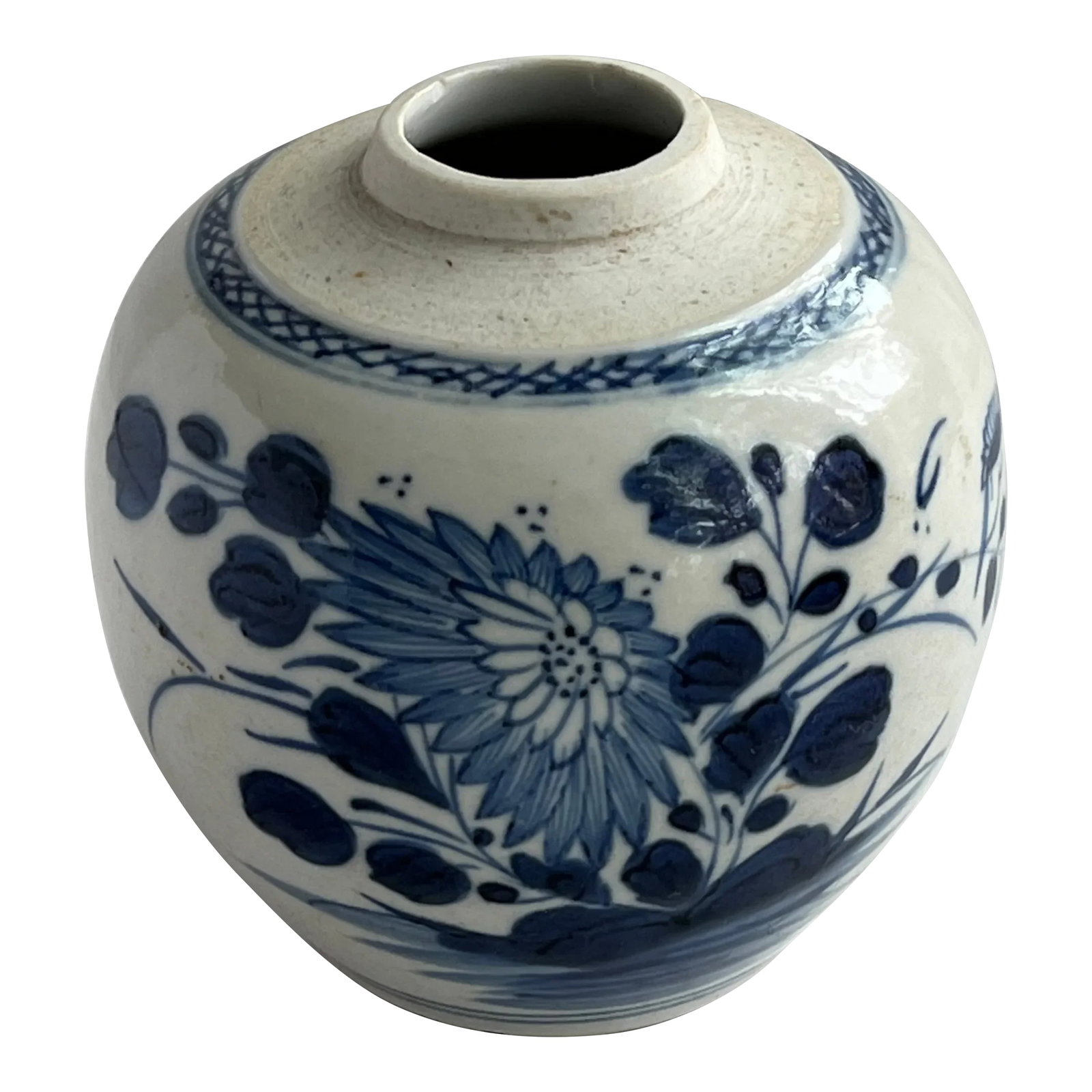 Blue and White Chinoiserie Vase: Blue and white chinoiserie porcelain vase with flowers. A beautiful piece for small flowers or on its own. Combined shipping available. Condition: Alterations: Original Condition Unaltered