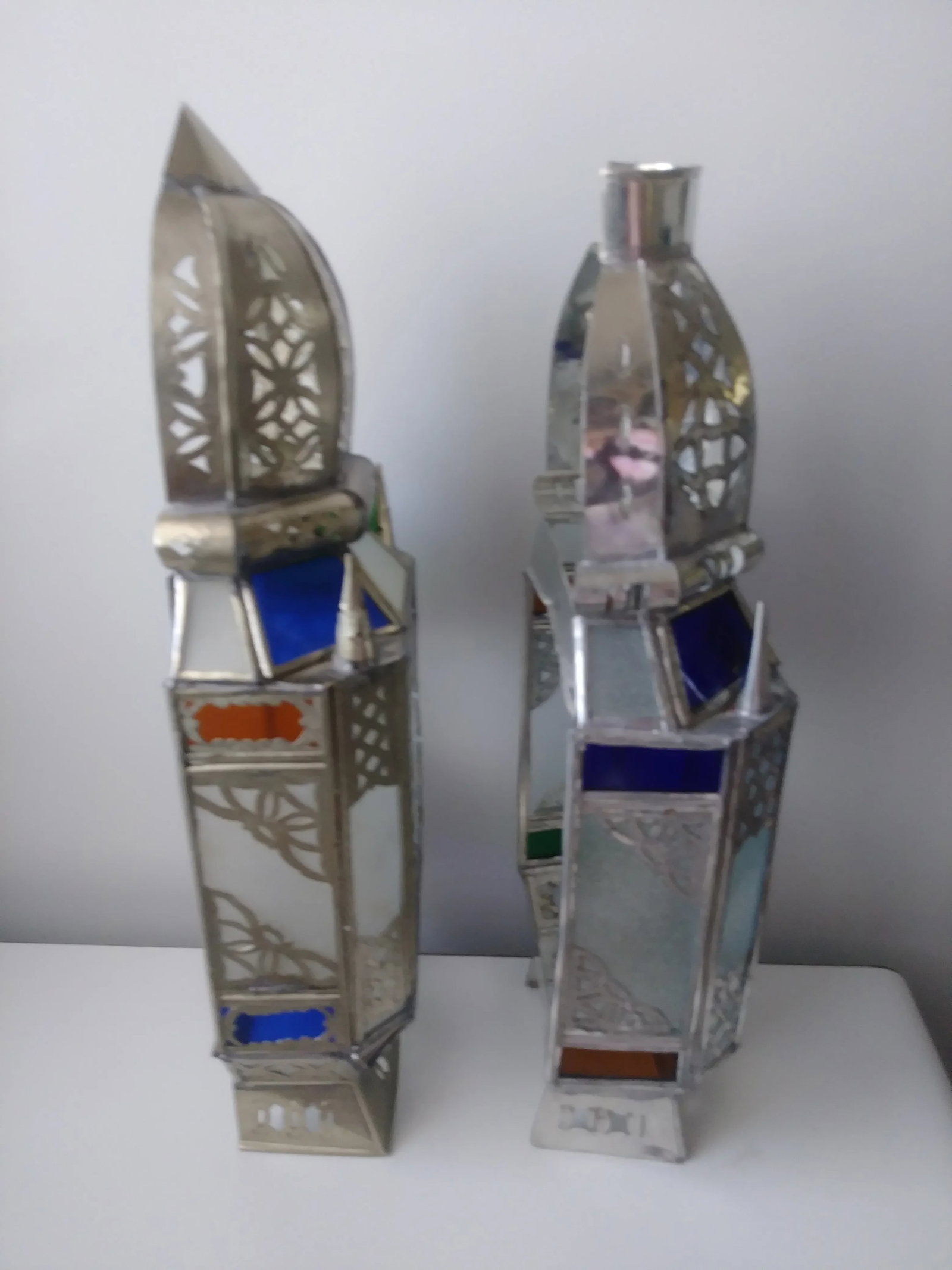 Vintage Moroccan Colored Glass Wall Sconce Shades - a Pair - 2