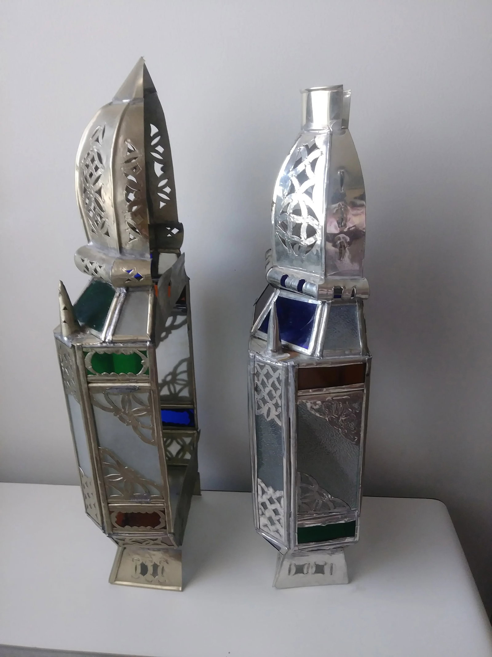 Vintage Moroccan Colored Glass Wall Sconce Shades - a Pair - 3