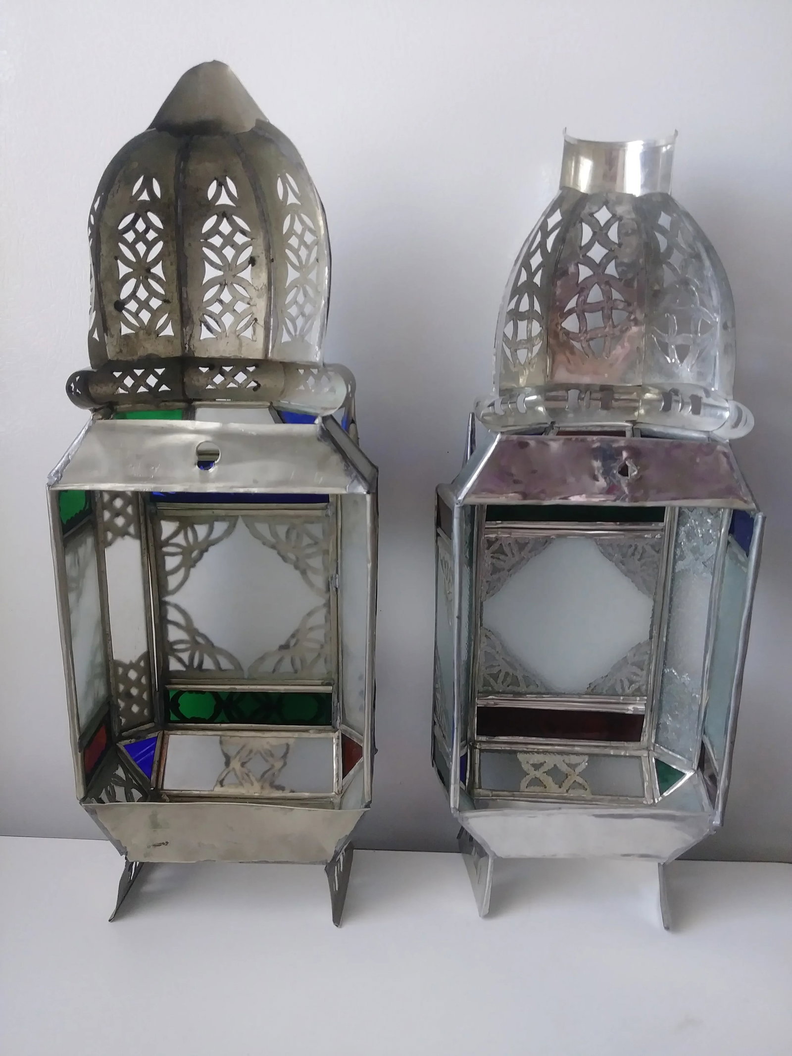 Vintage Moroccan Colored Glass Wall Sconce Shades - a Pair - 4