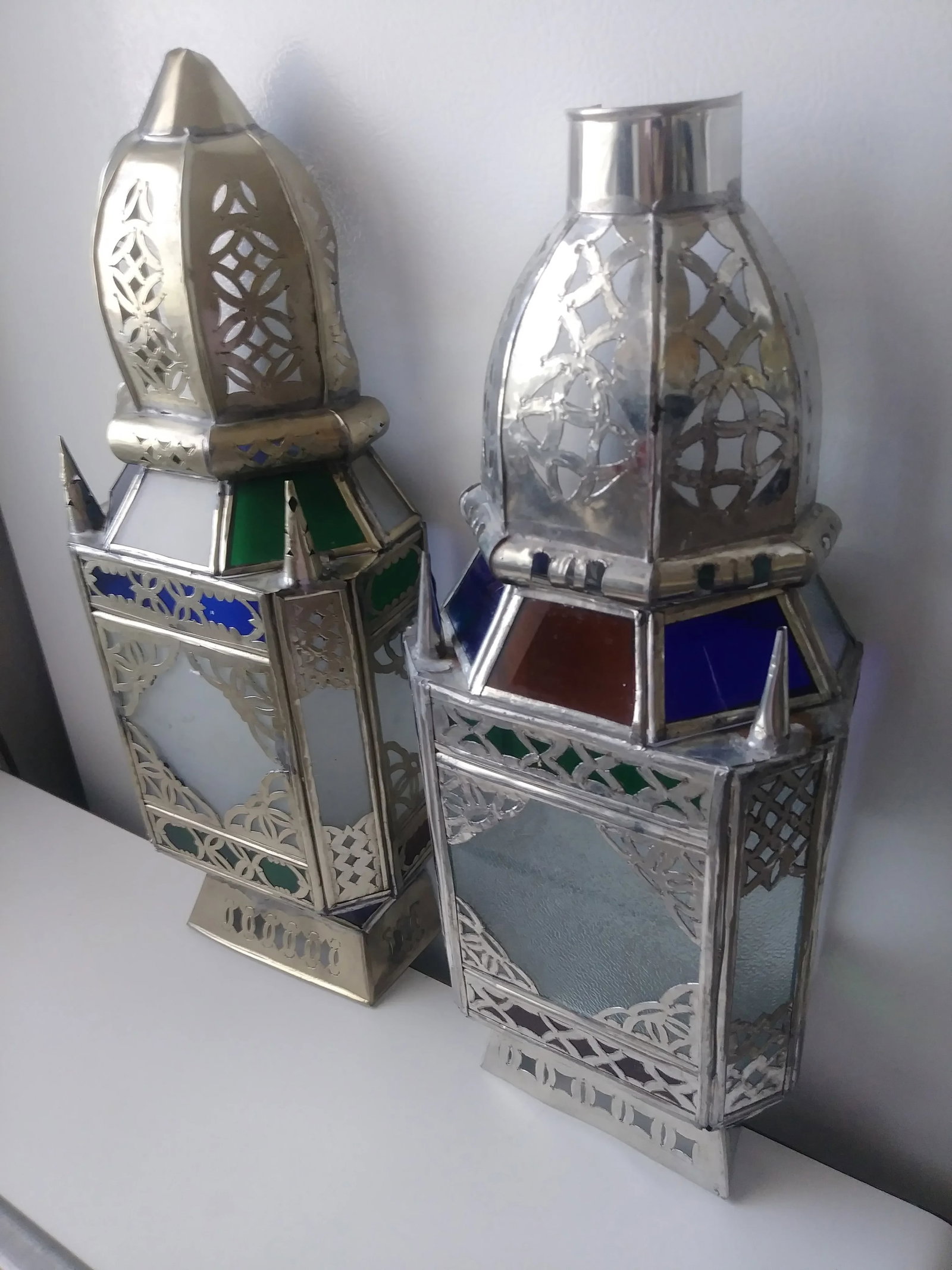 Vintage Moroccan Colored Glass Wall Sconce Shades - a Pair - 7