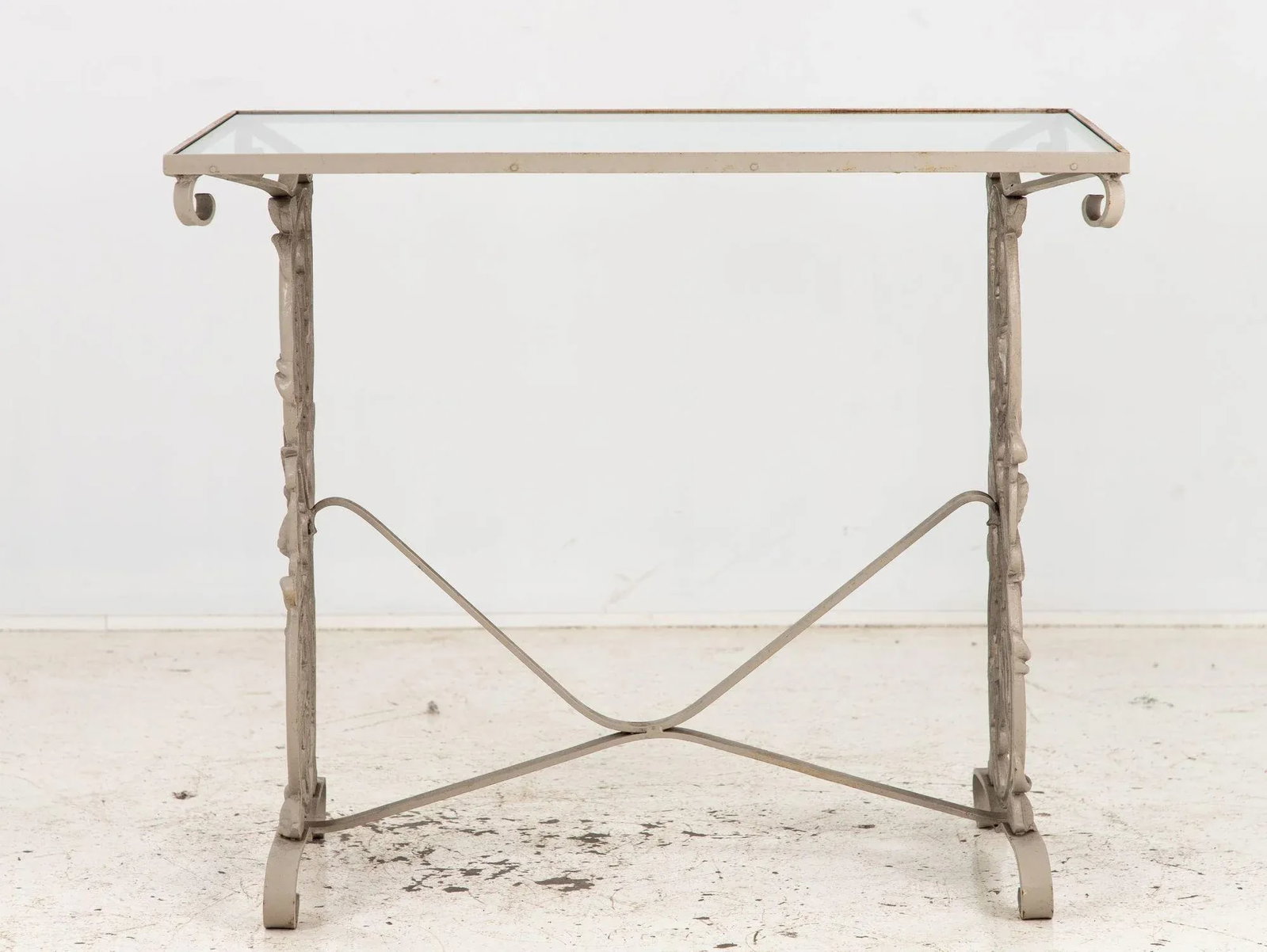 Vintage Gray Painted Iron Garden Table Console - 2