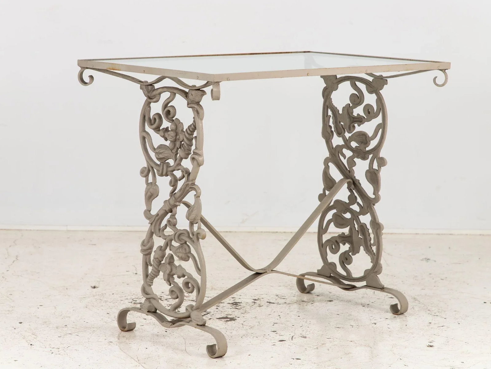 Vintage Gray Painted Iron Garden Table Console - 3