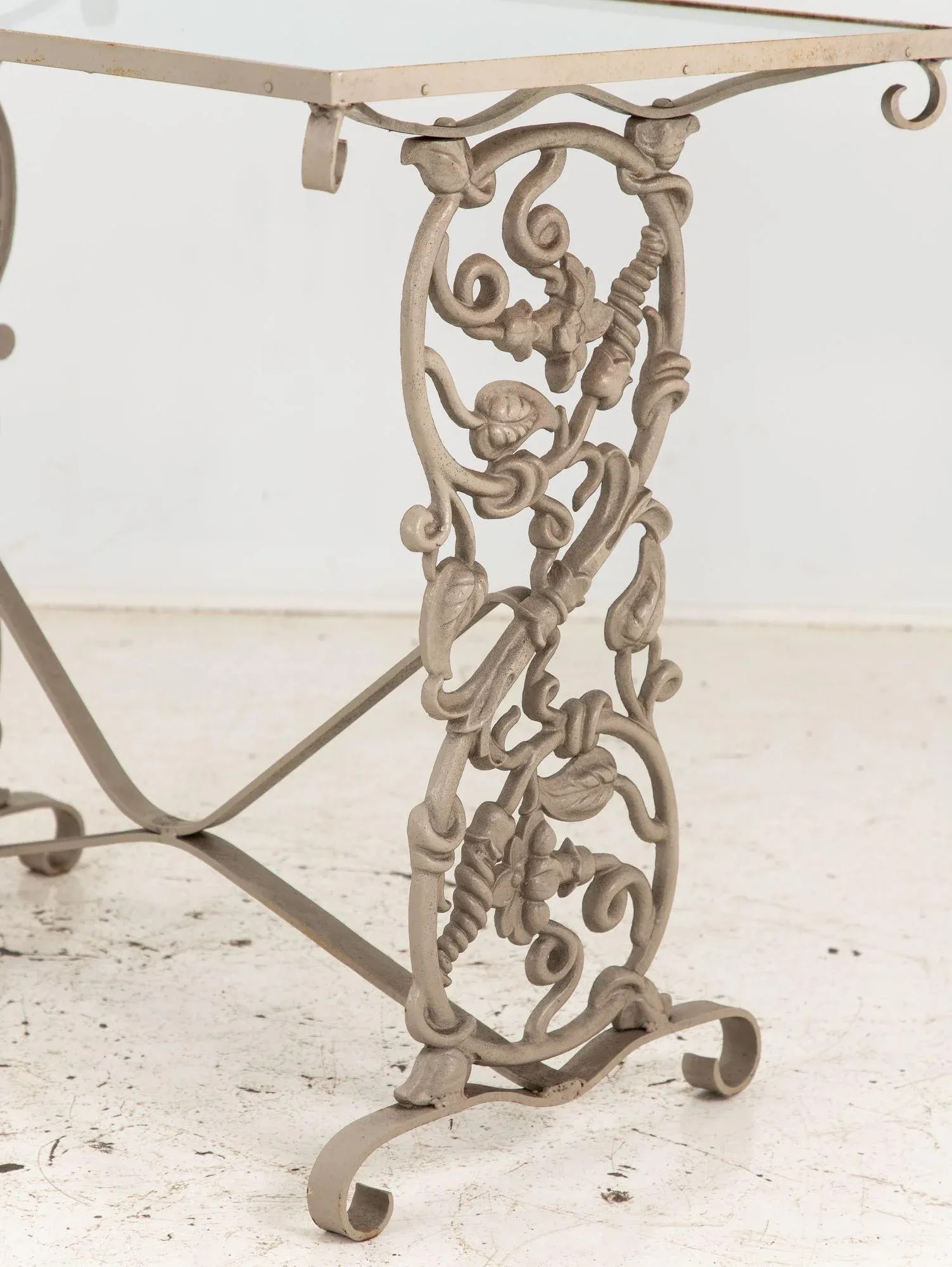 Vintage Gray Painted Iron Garden Table Console - 4