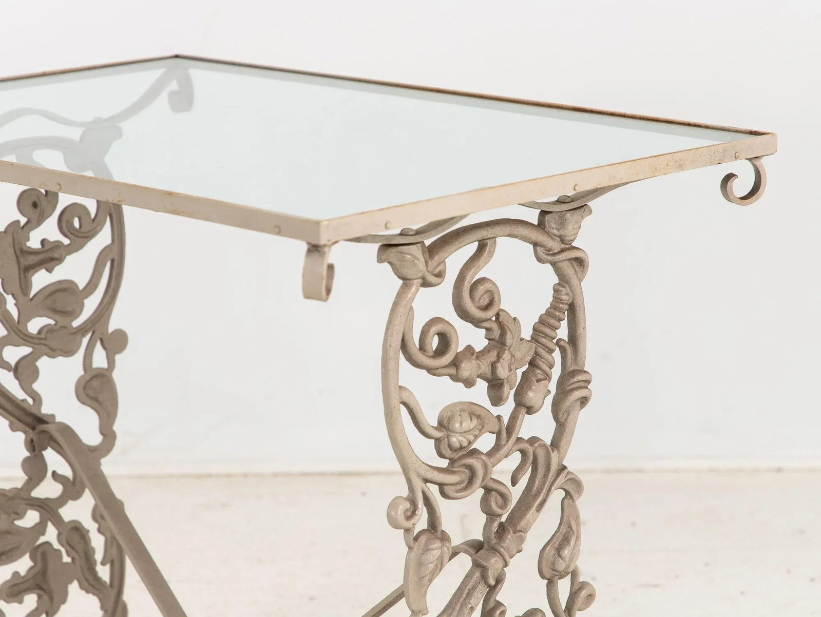 Vintage Gray Painted Iron Garden Table Console - 5