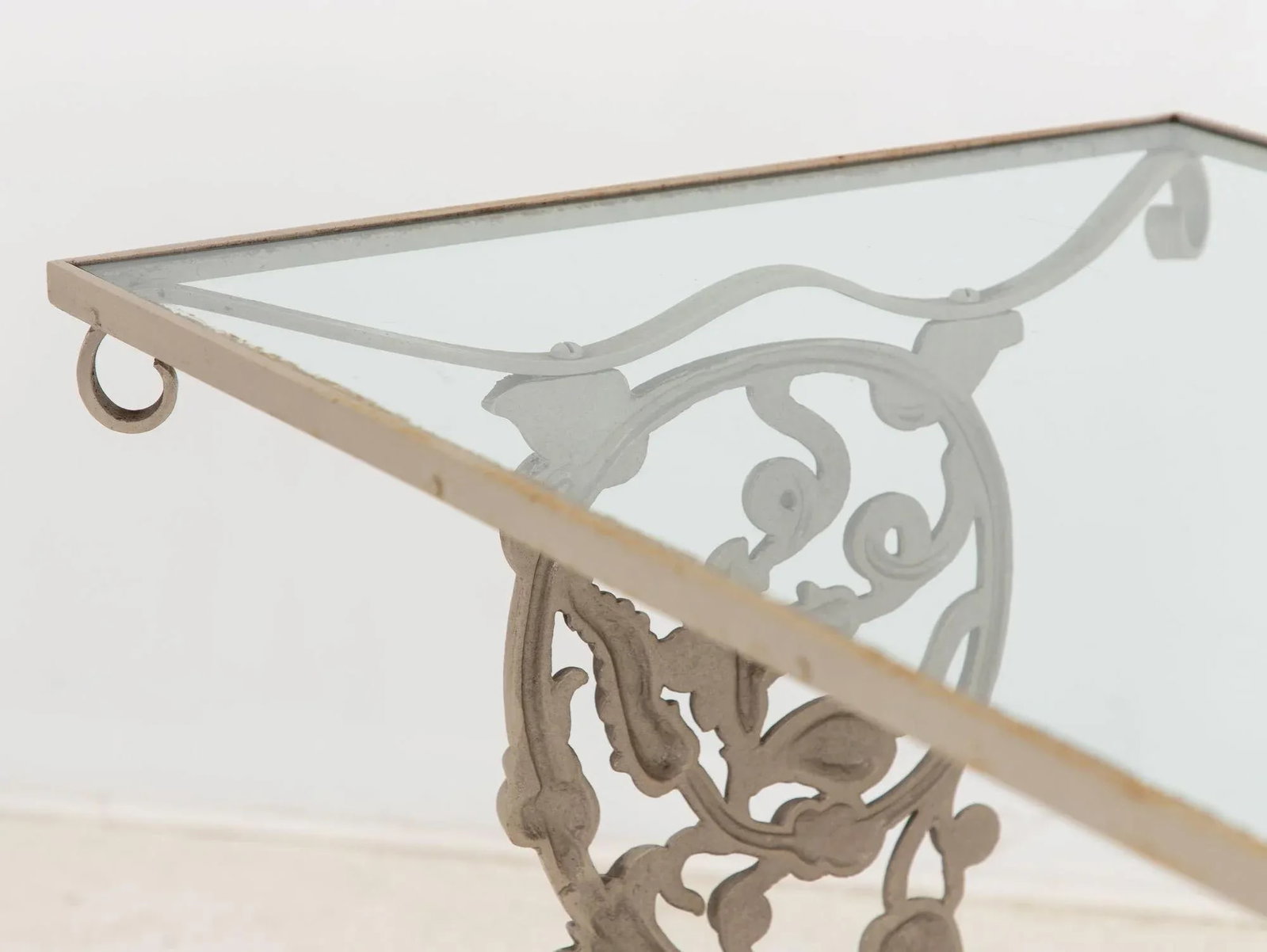 Vintage Gray Painted Iron Garden Table Console - 8