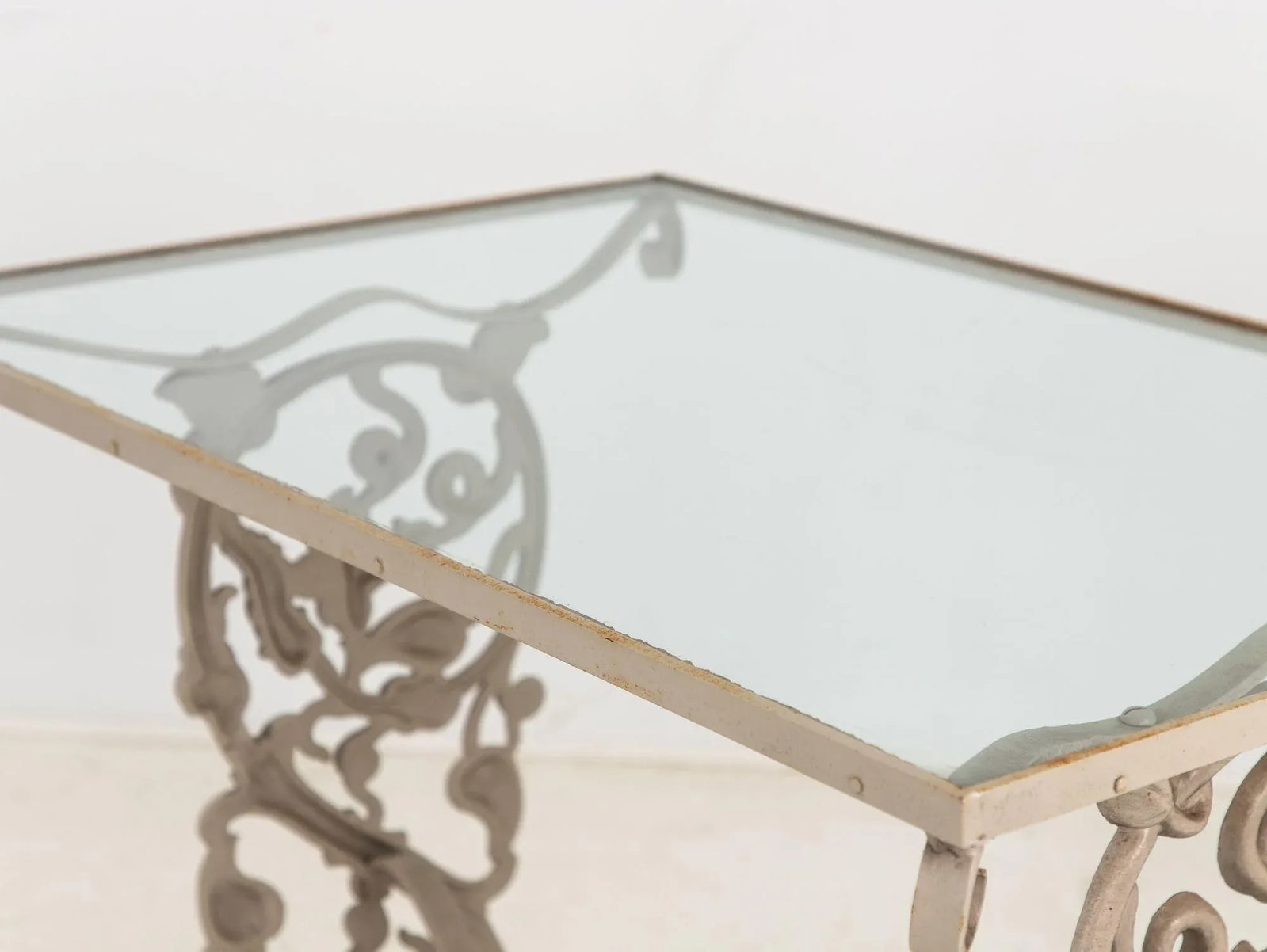 Vintage Gray Painted Iron Garden Table Console - 9