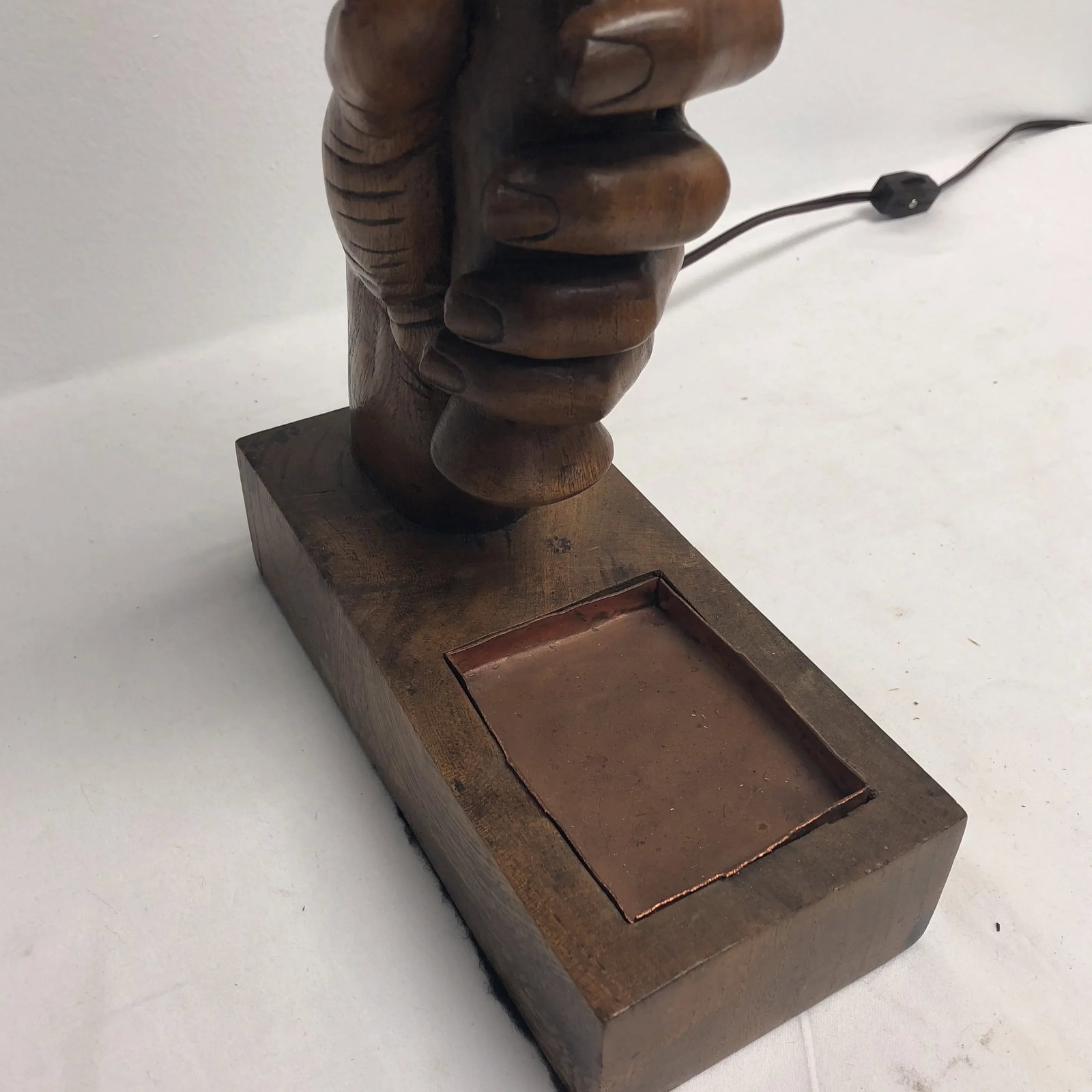 1920s Art Deco Carved Hand Wooden Torch Lamp - 4