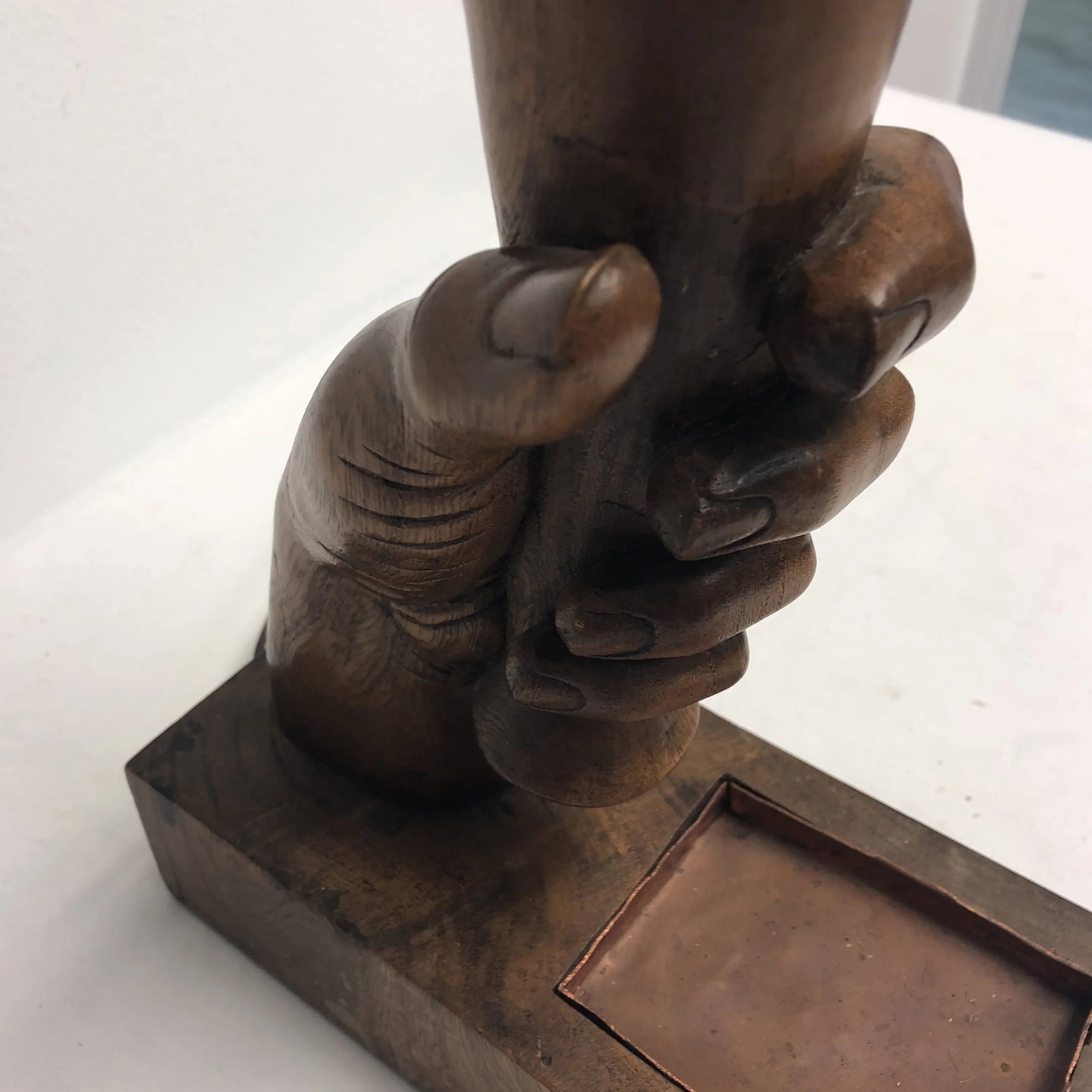 1920s Art Deco Carved Hand Wooden Torch Lamp - 5