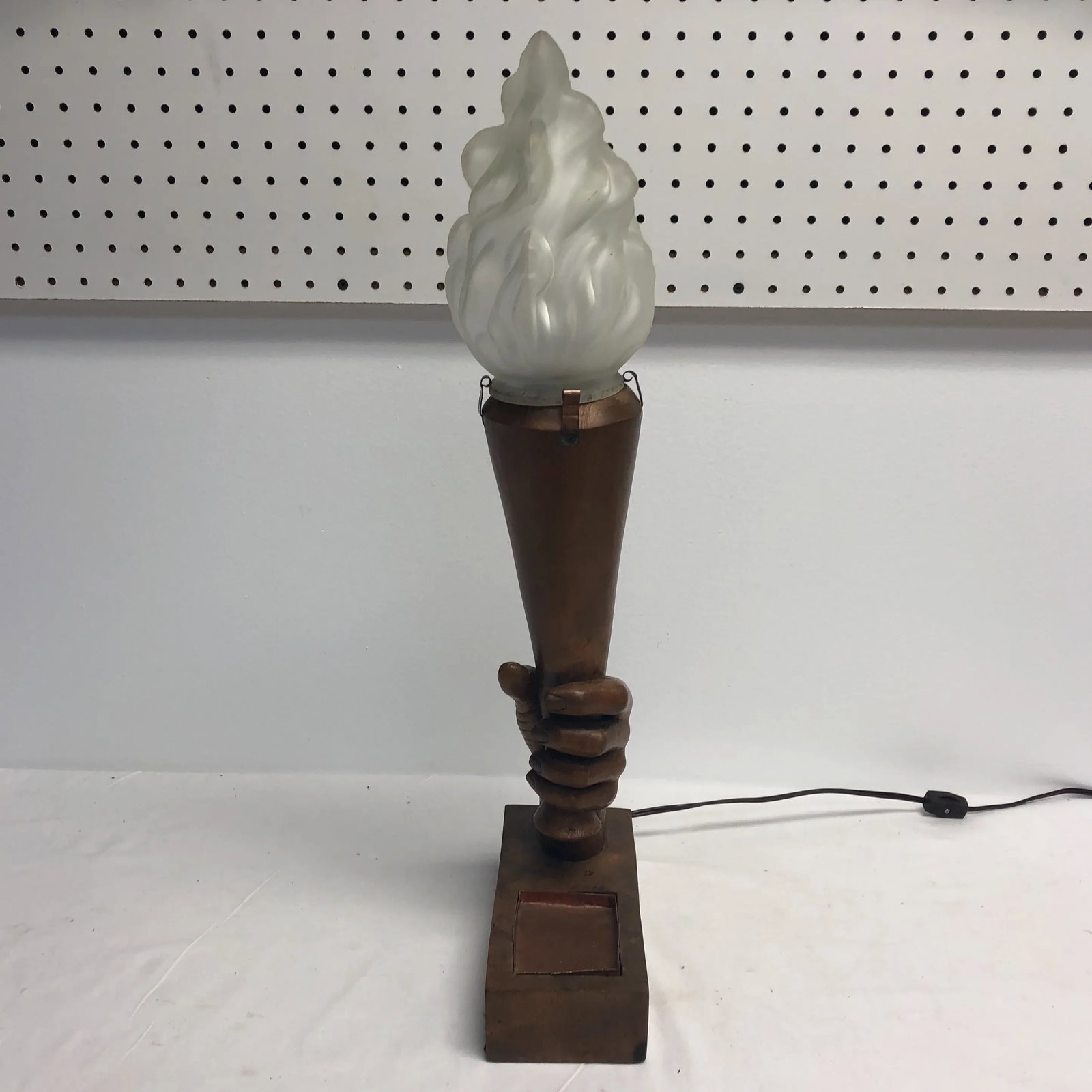 1920s Art Deco Carved Hand Wooden Torch Lamp - 8