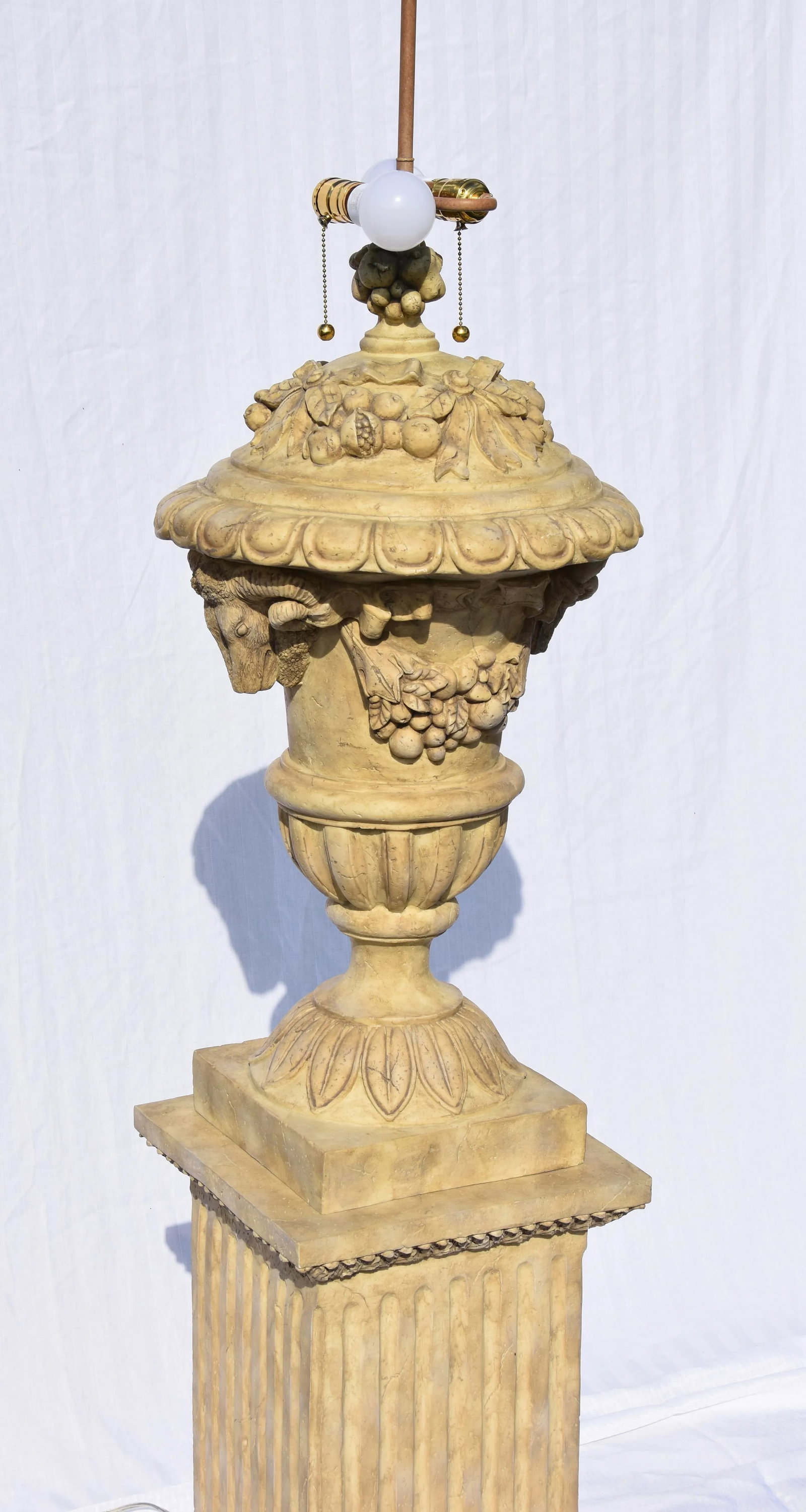French Regency Showpiece Tall Faux Stone Urn on Pedestal Lamp - 11
