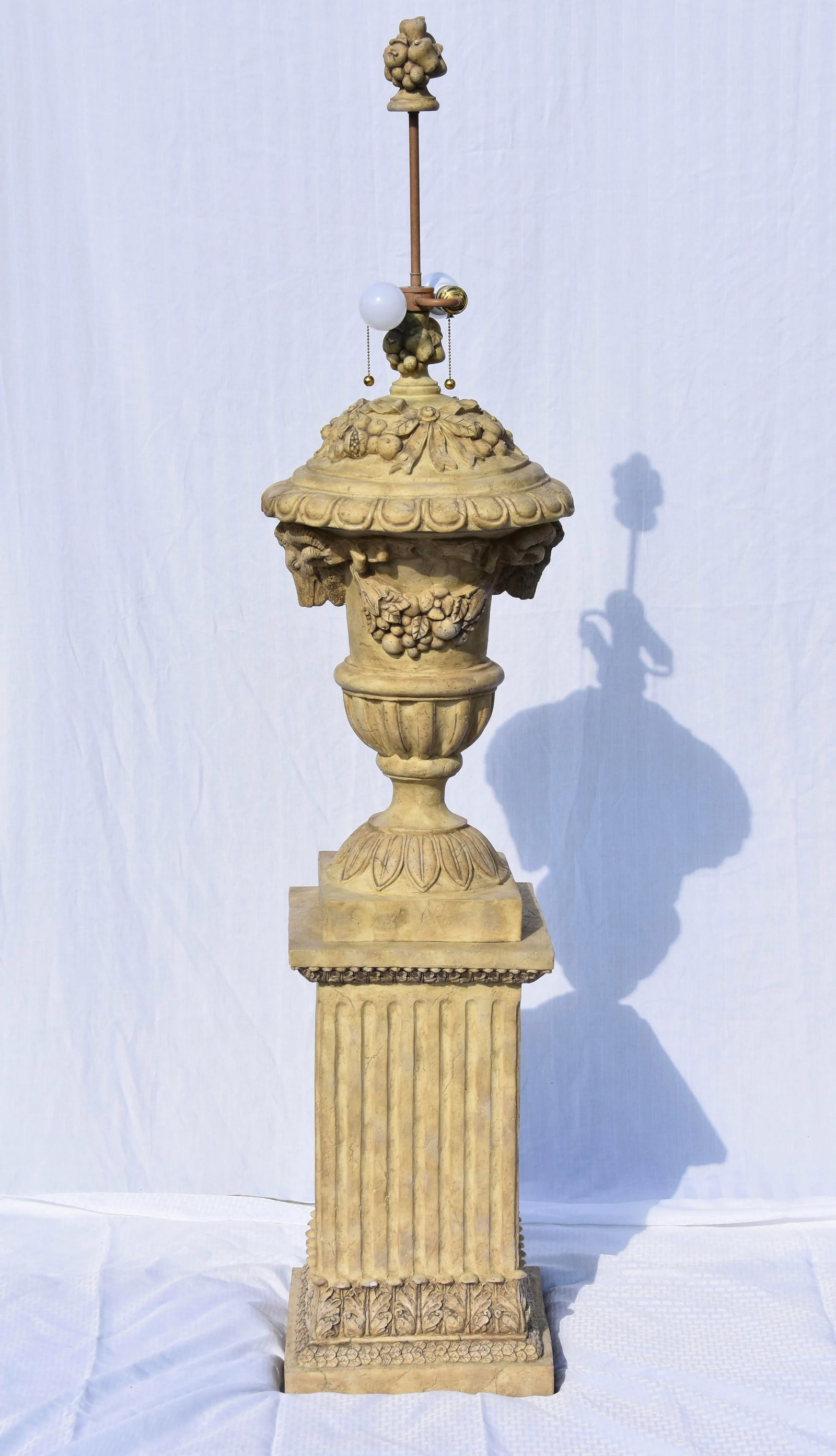French Regency Showpiece Tall Faux Stone Urn on Pedestal Lamp - 12