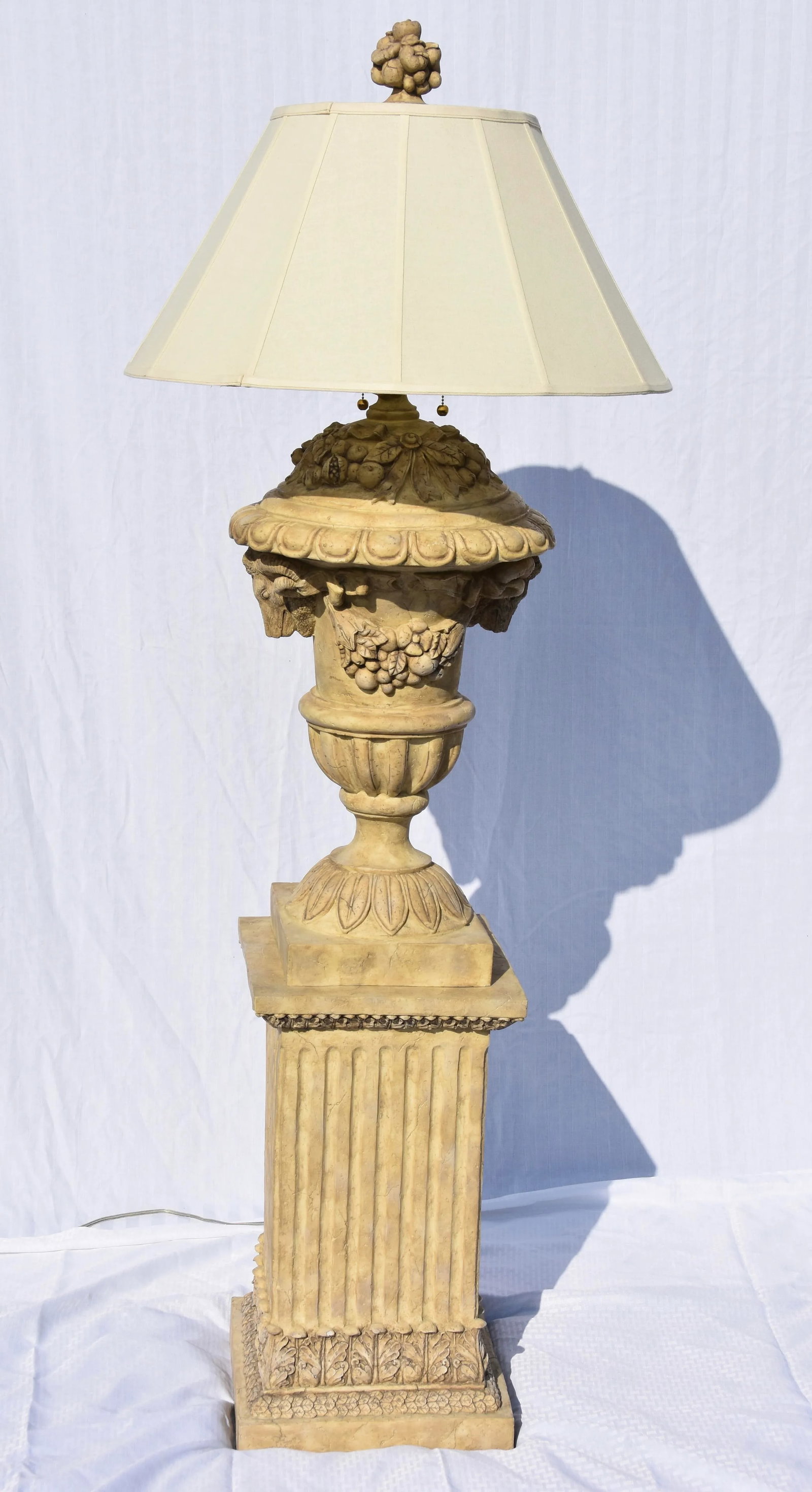 French Regency Showpiece Tall Faux Stone Urn on Pedestal Lamp - 2