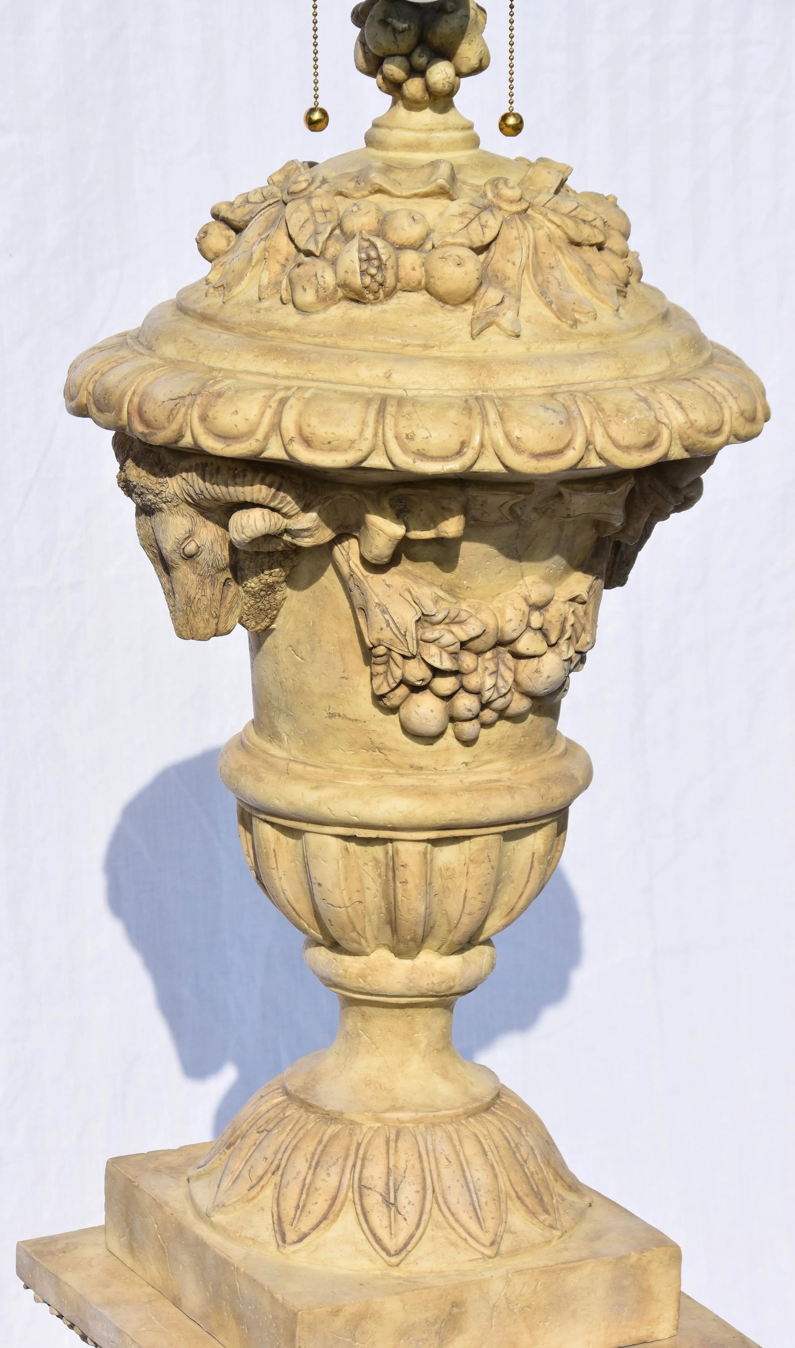 French Regency Showpiece Tall Faux Stone Urn on Pedestal Lamp - 5