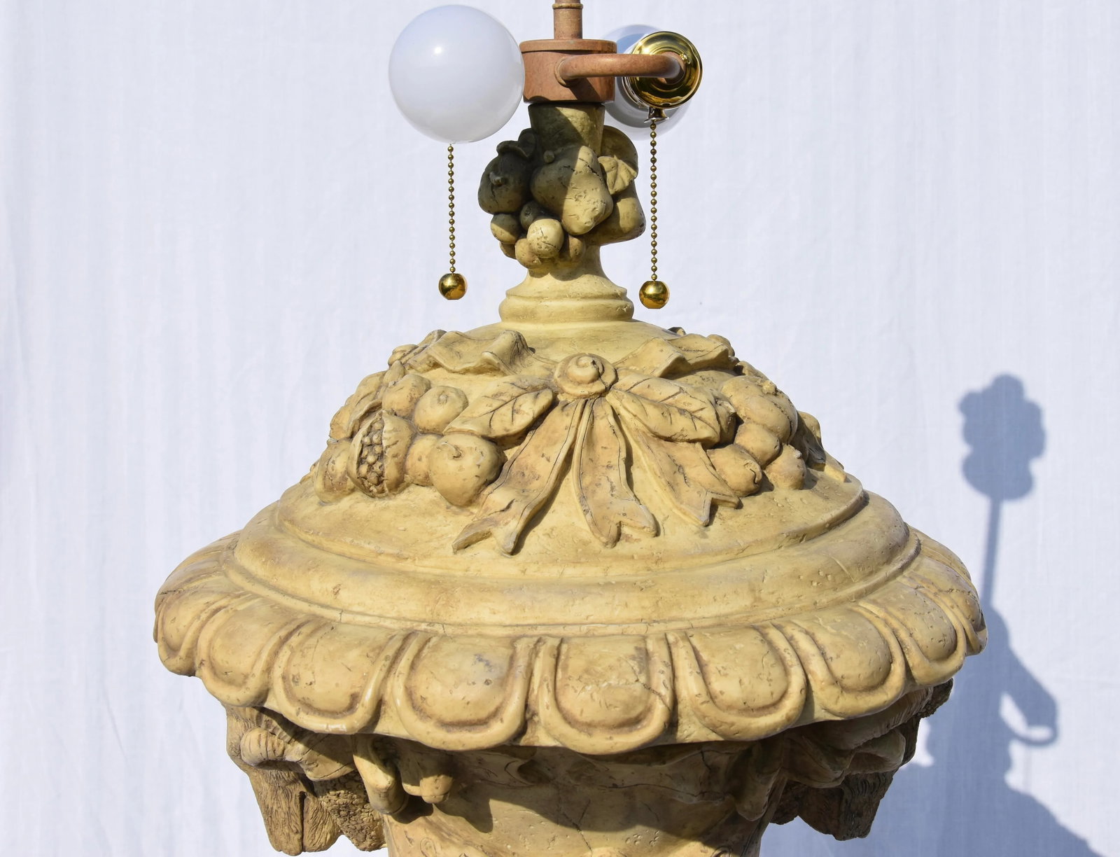 French Regency Showpiece Tall Faux Stone Urn on Pedestal Lamp - 7