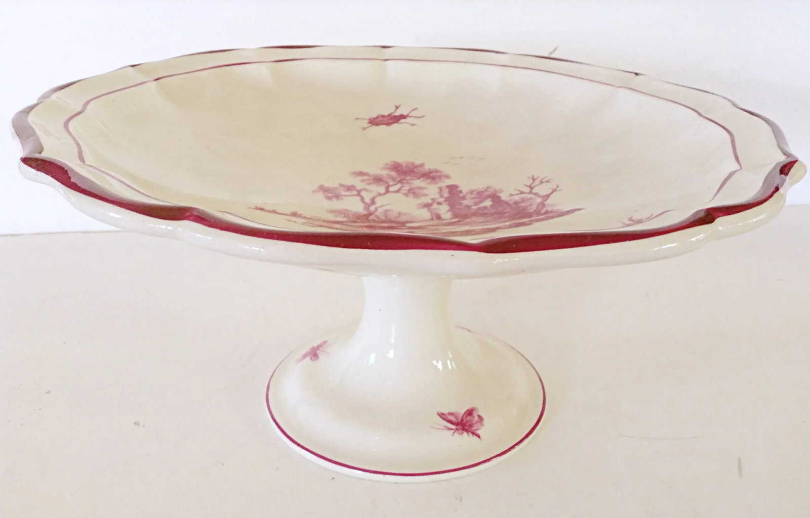 Gien French Faience Pedestal Serving Plate - Insect 'Paysages Rose' - 2