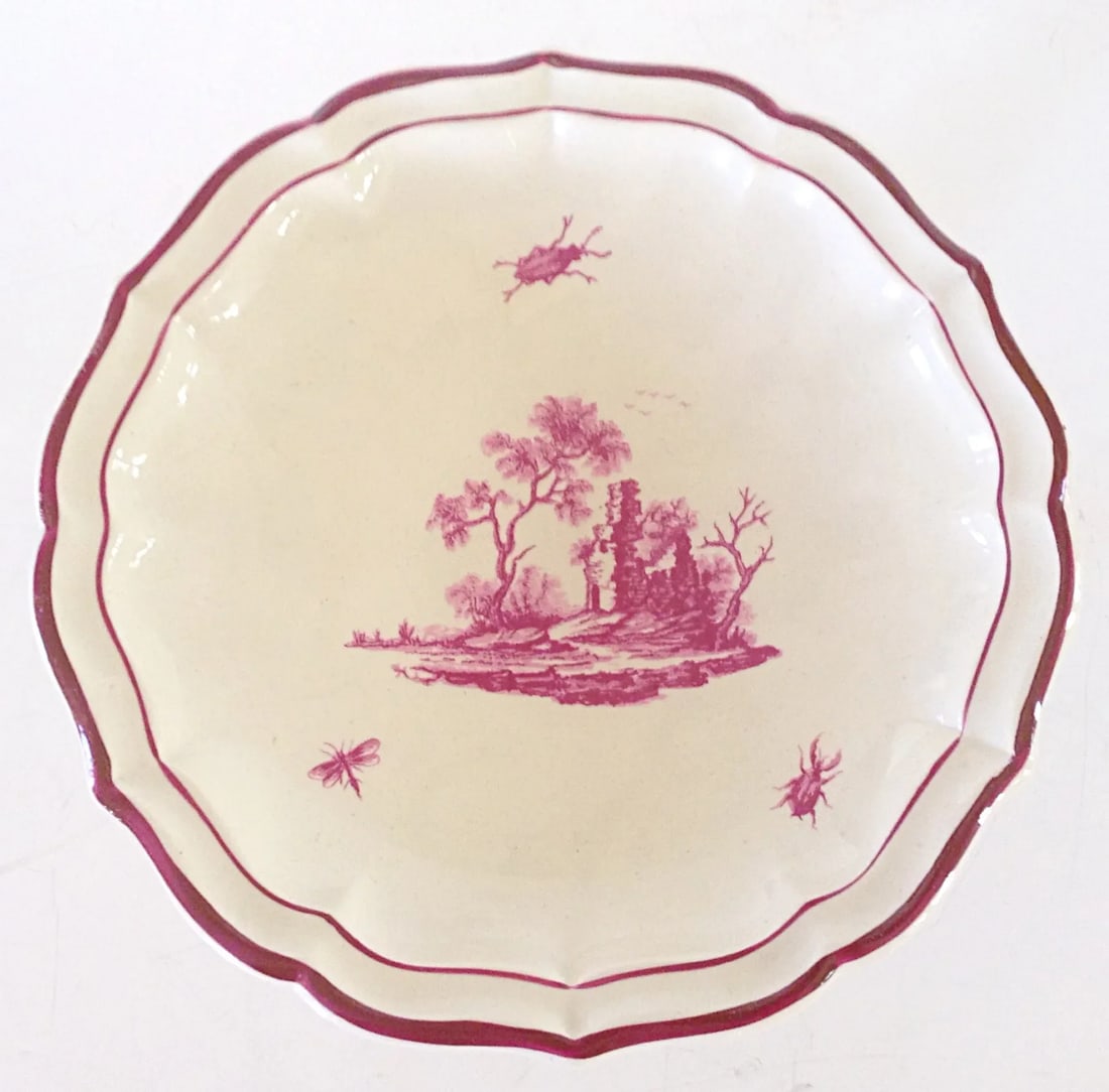 Gien French Faience Pedestal Serving Plate - Insect 'Paysages Rose' - 3