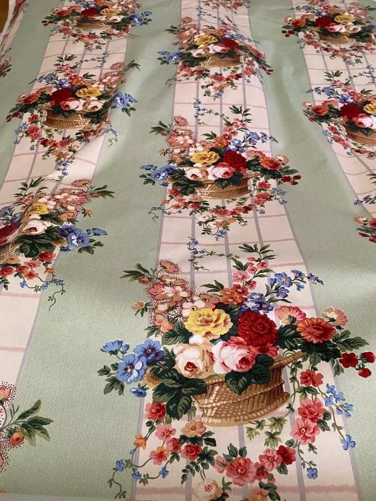 Vintage Glazed Chintz Floral Print Fabric- 3 1/2 Yards - 2