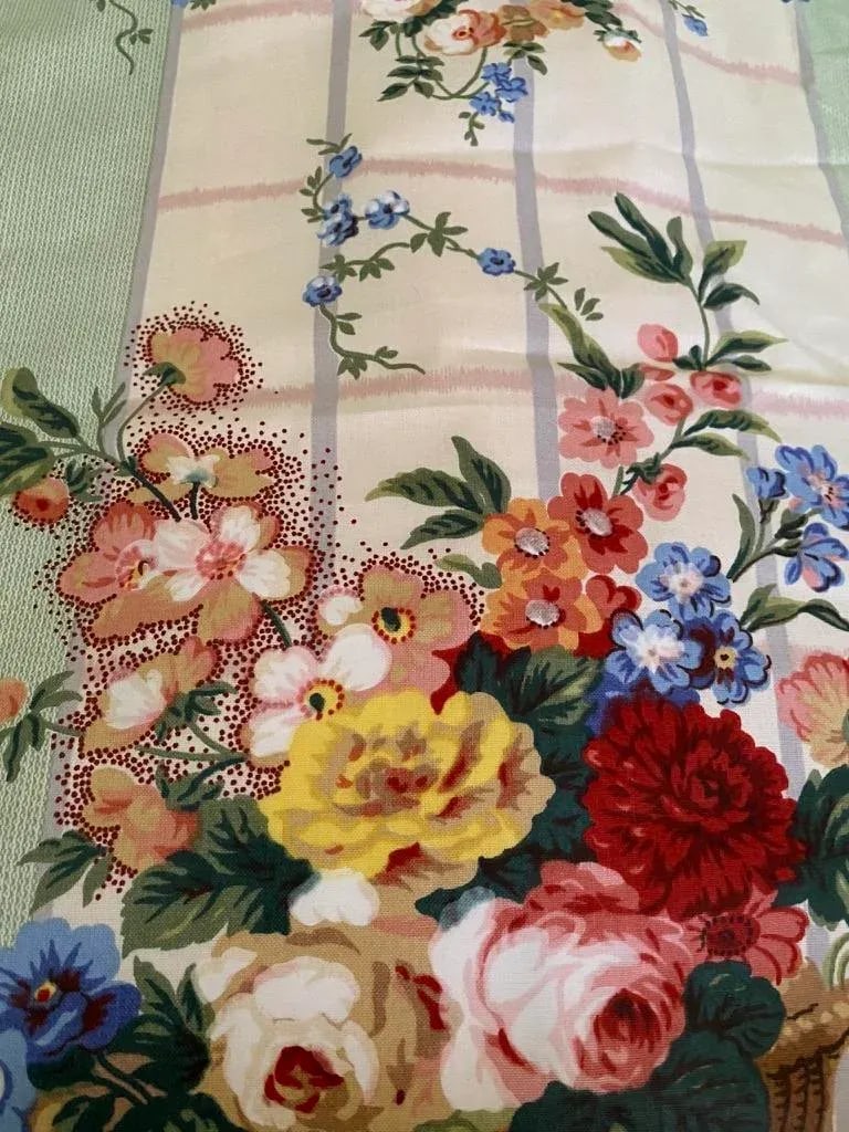 Vintage Glazed Chintz Floral Print Fabric- 3 1/2 Yards - 4