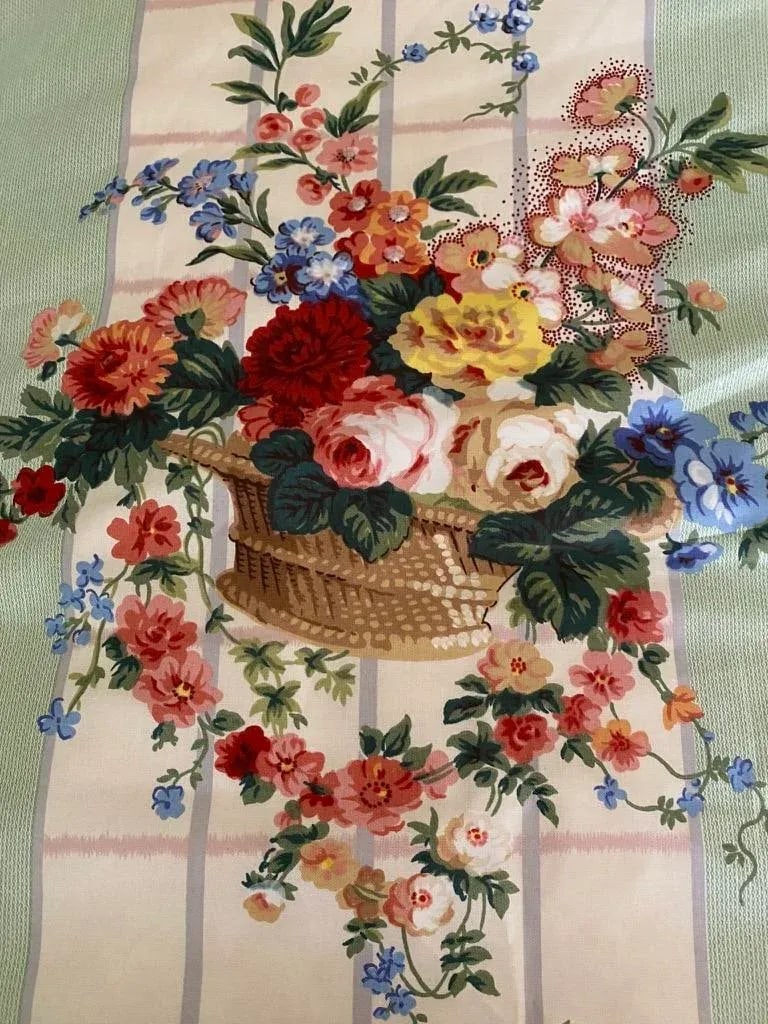 Vintage Glazed Chintz Floral Print Fabric- 3 1/2 Yards - 5
