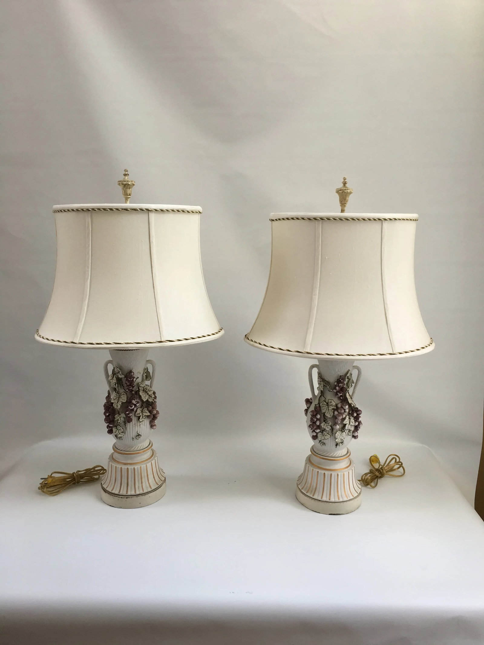 Vintage Italian Grape & Foliate Motif Porcelain Table Lamps - a Pair - 11