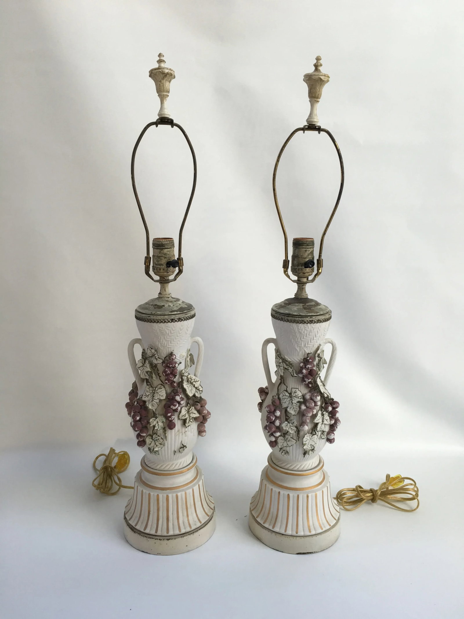 Vintage Italian Grape & Foliate Motif Porcelain Table Lamps - a Pair - 2