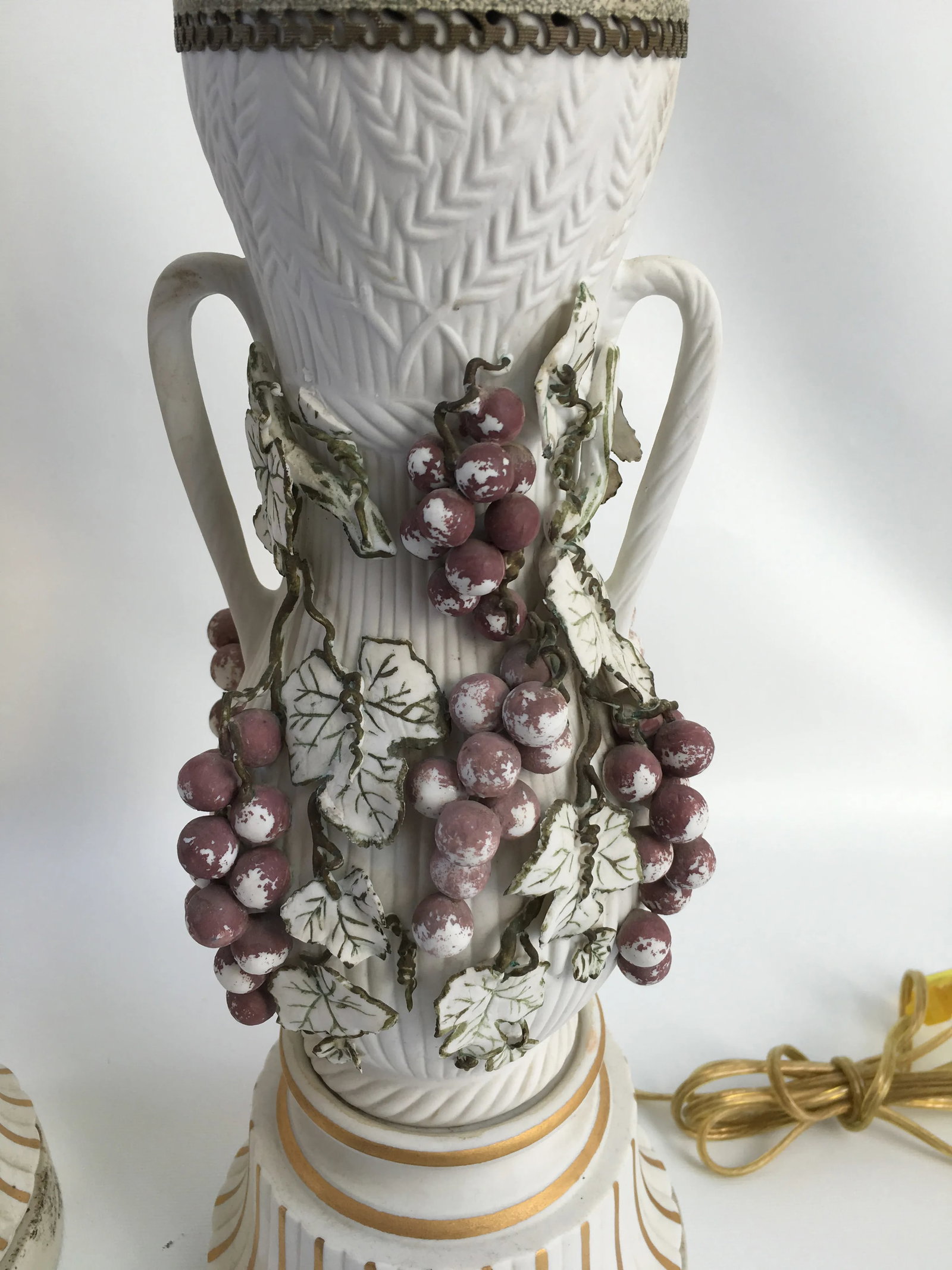 Vintage Italian Grape & Foliate Motif Porcelain Table Lamps - a Pair - 3