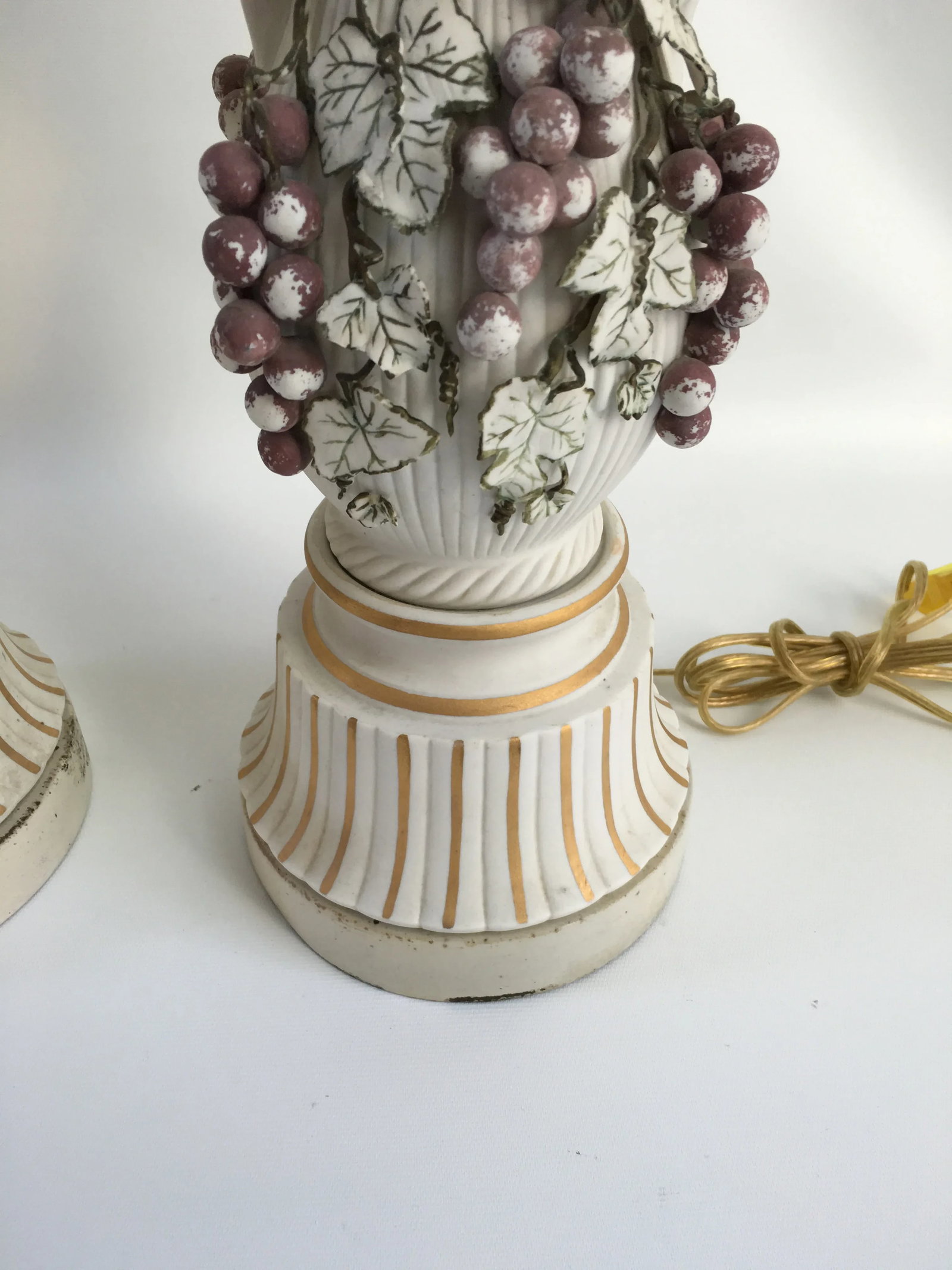 Vintage Italian Grape & Foliate Motif Porcelain Table Lamps - a Pair - 5