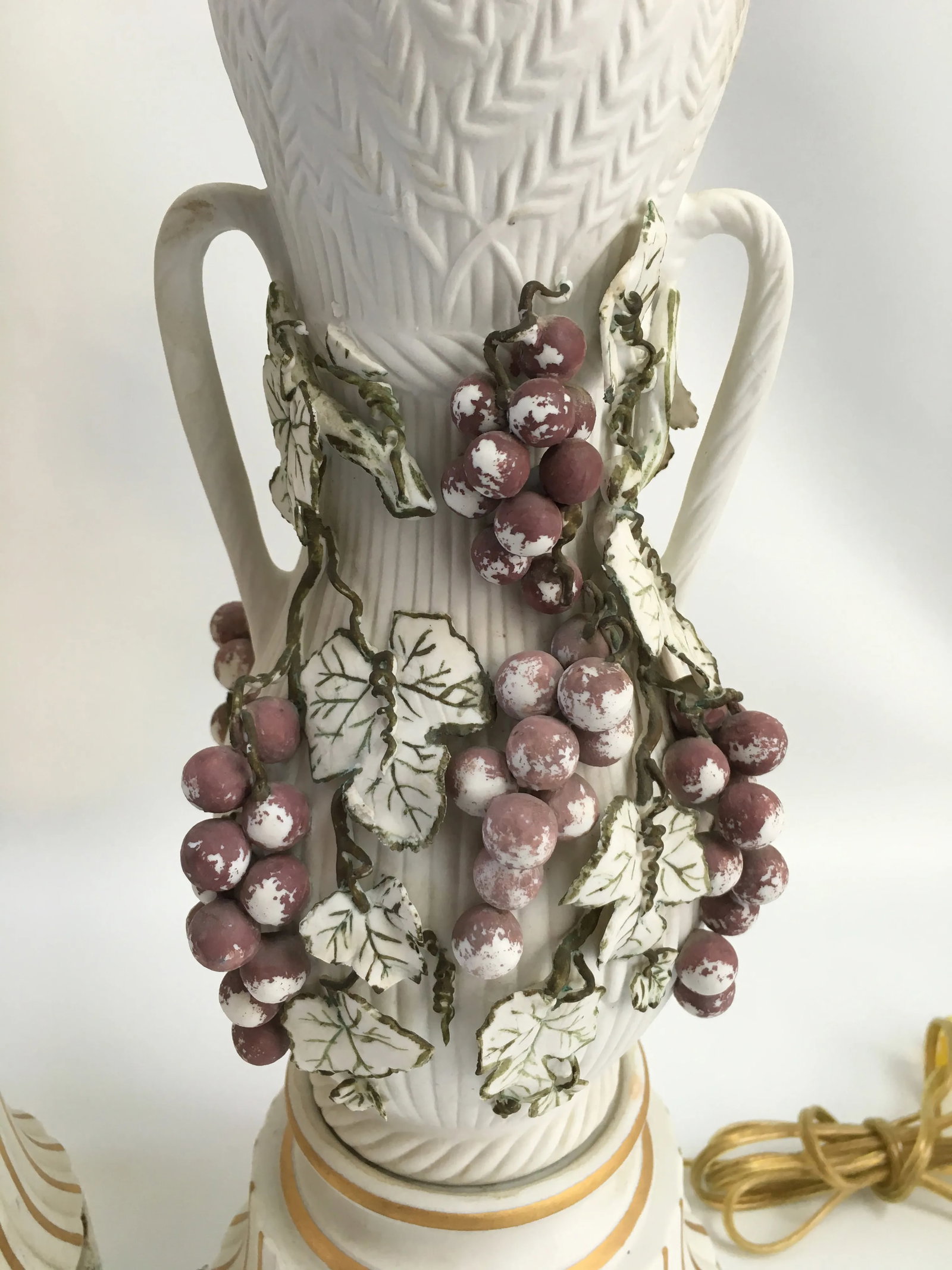 Vintage Italian Grape & Foliate Motif Porcelain Table Lamps - a Pair - 7