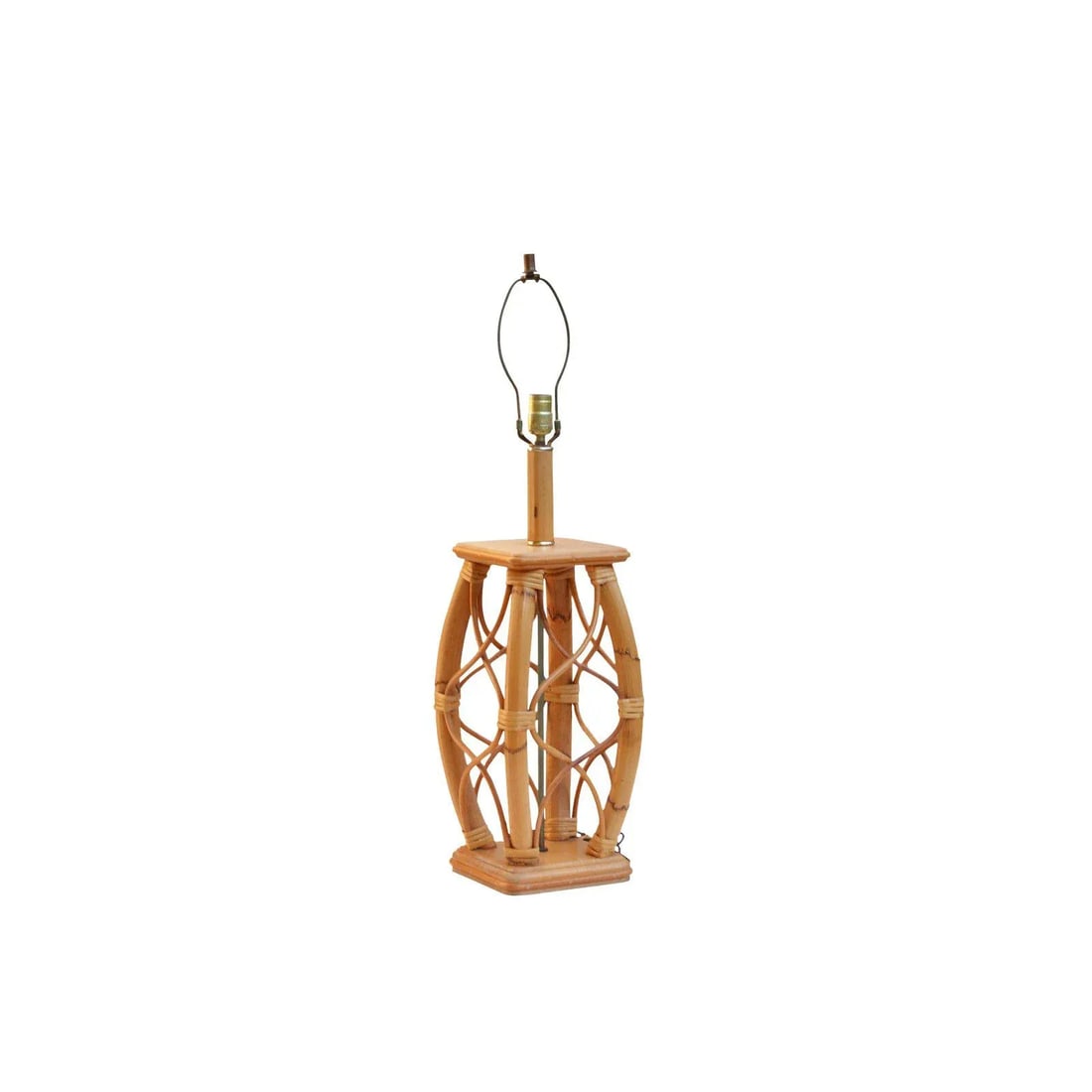Vintage Mid Century Modern Rattan Bended Wood Table Lamp - 5