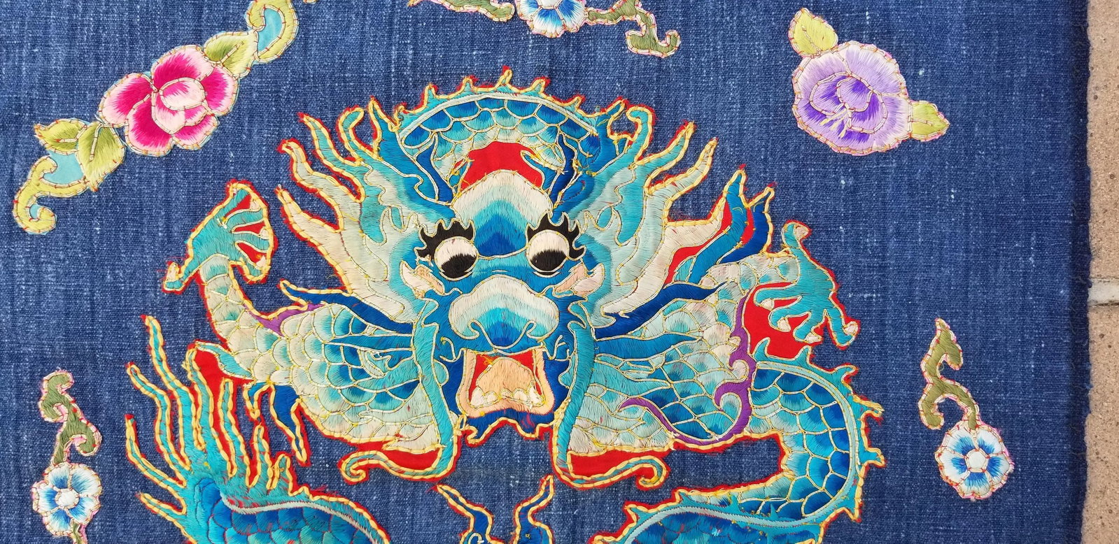 Foo Dragon Vintage Embroidery Panel - 2