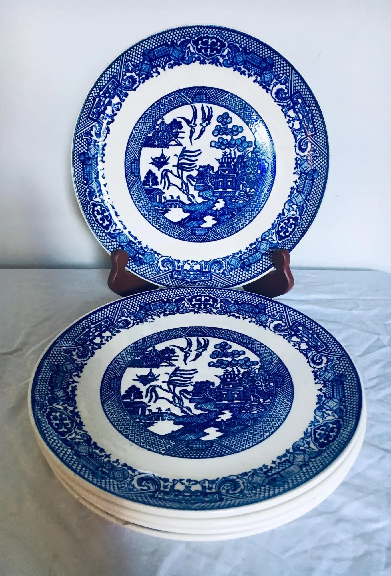 Blue Willow Transferware Plates - Set of 5 - 7