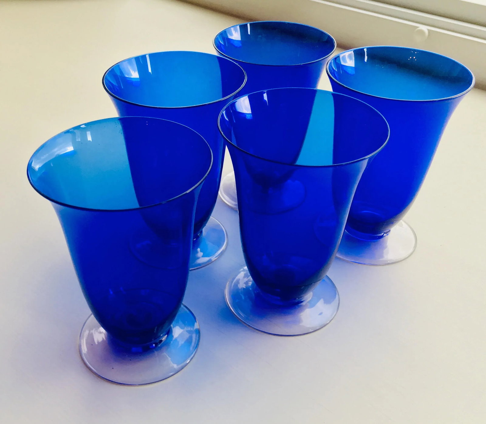 1930s Cobalt Blue Hand Blown Parfait/Water Glasses - Set of 5 - 3