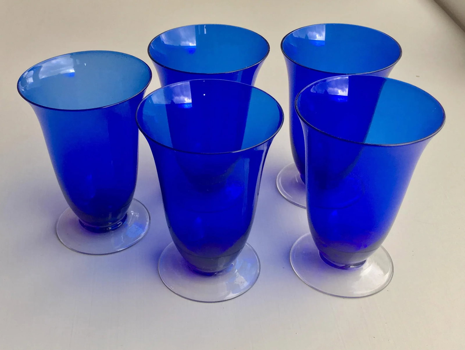 1930s Cobalt Blue Hand Blown Parfait/Water Glasses - Set of 5 - 4