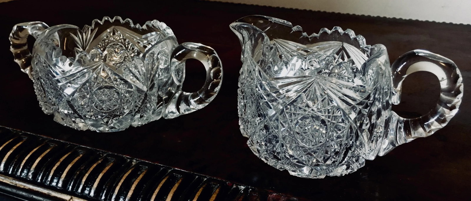 American Brilliant Period Cut Glass Sugar and Creamer - 2 Pieces - 13