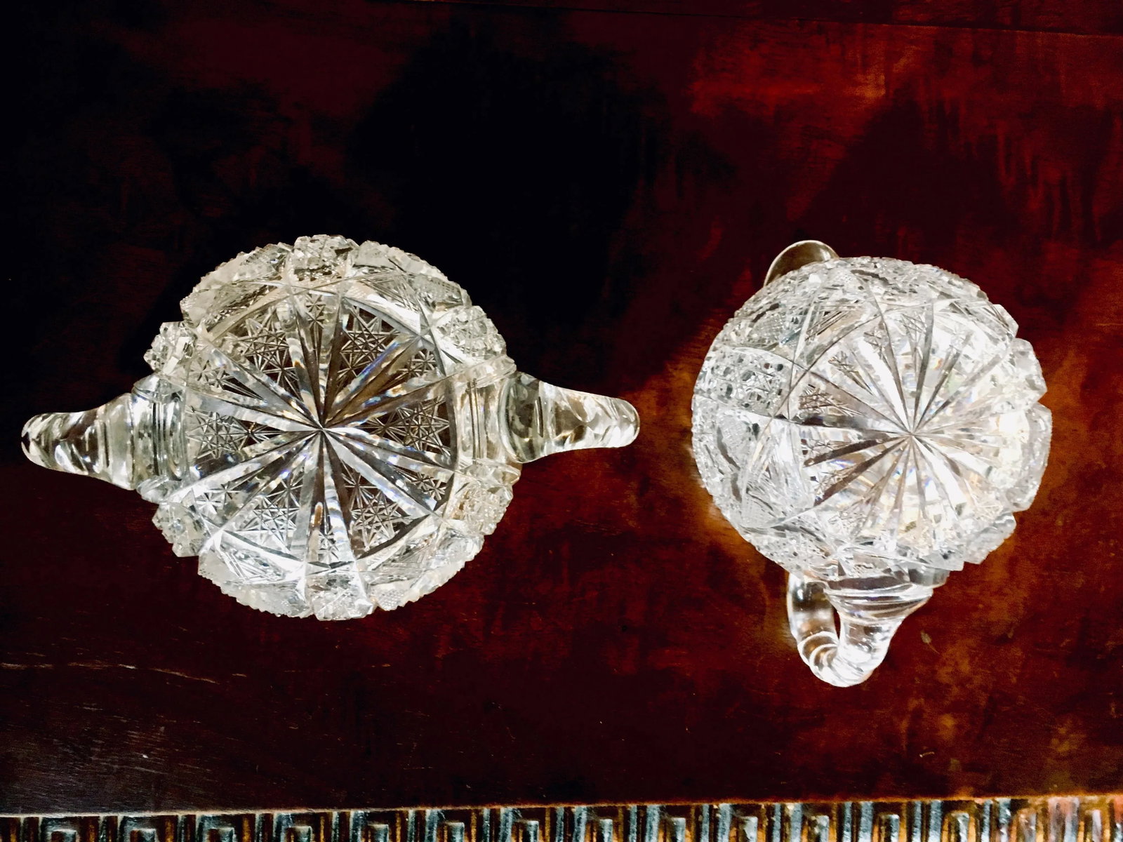 American Brilliant Period Cut Glass Sugar and Creamer - 2 Pieces - 7