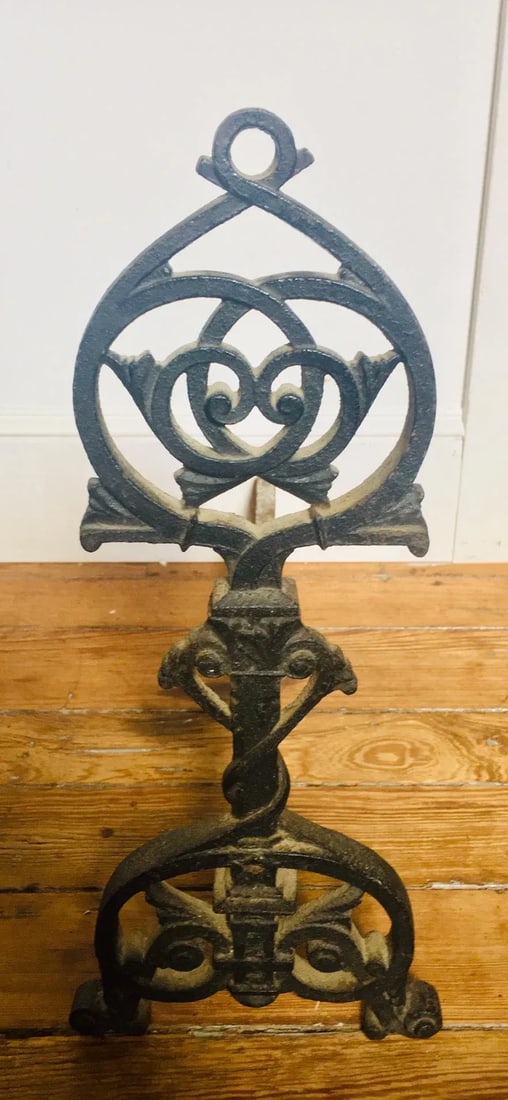 Gothic Revival Iron Andirons - a Pair - 2